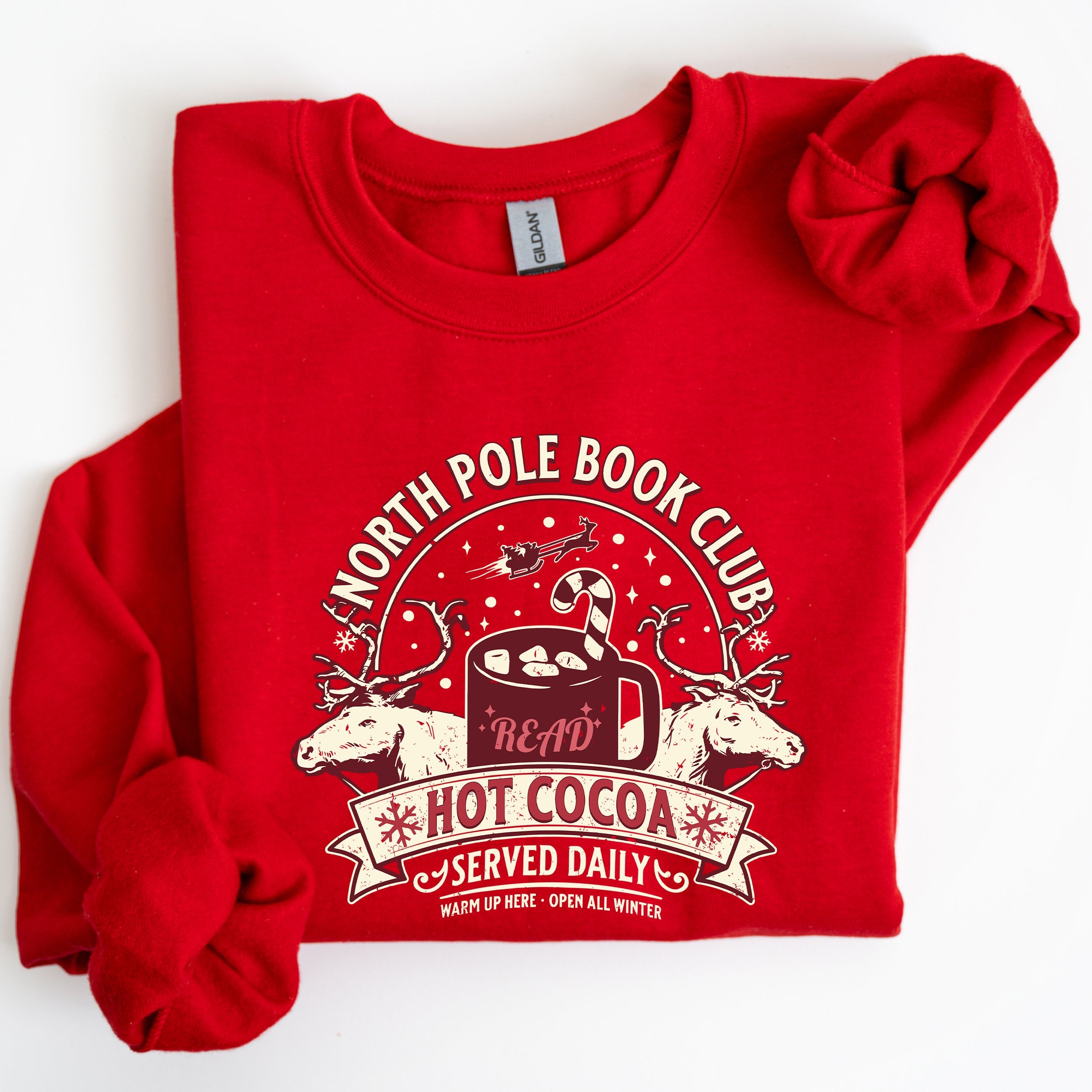 North Pole Book Club Reading Christmas Santa Reindeer Winter Xmas Holiday Sweatshirt