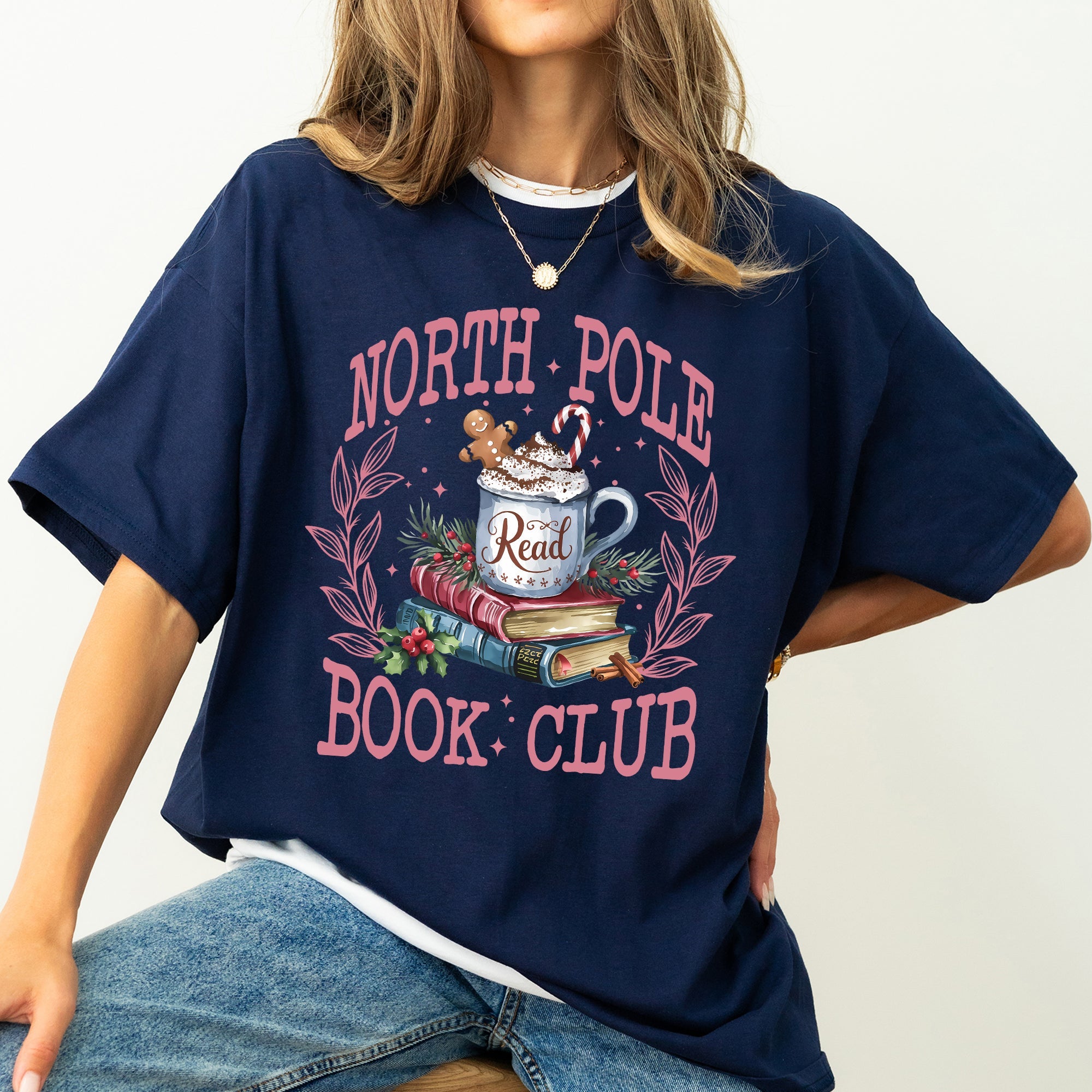 North Pole Book Club Reading Teacher Cozy Christmas Santa Library Comfort Colors Tee