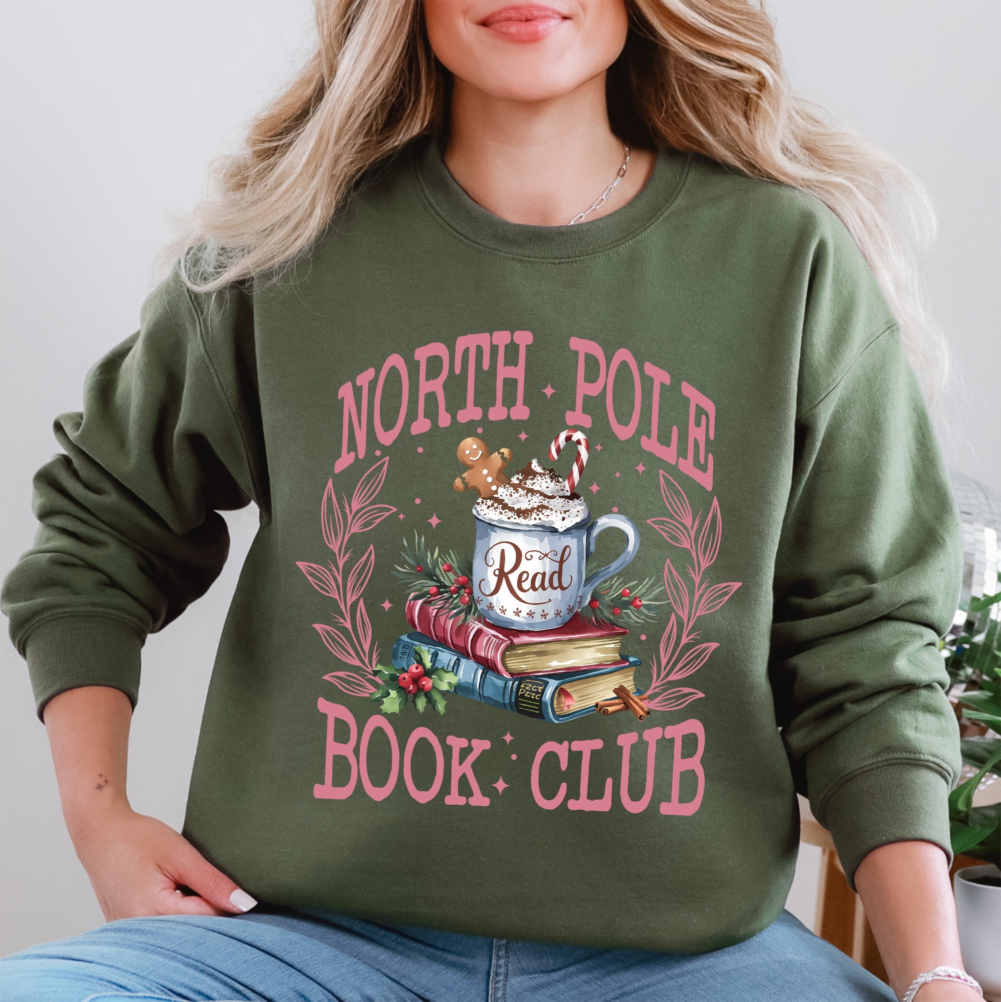 North Pole Book Club Reading Teacher Cozy Christmas Santa Library Sweatshirt
