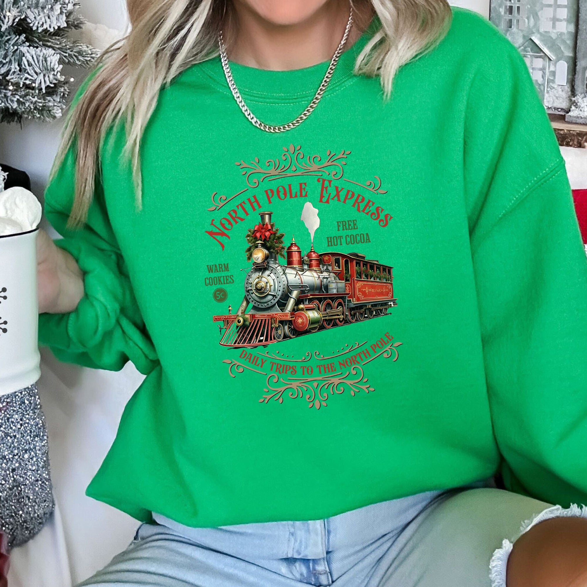 North Pole Express Vintage Christmas Cozy Cotton-Poly Fleece Holiday Edition Sweatshirt