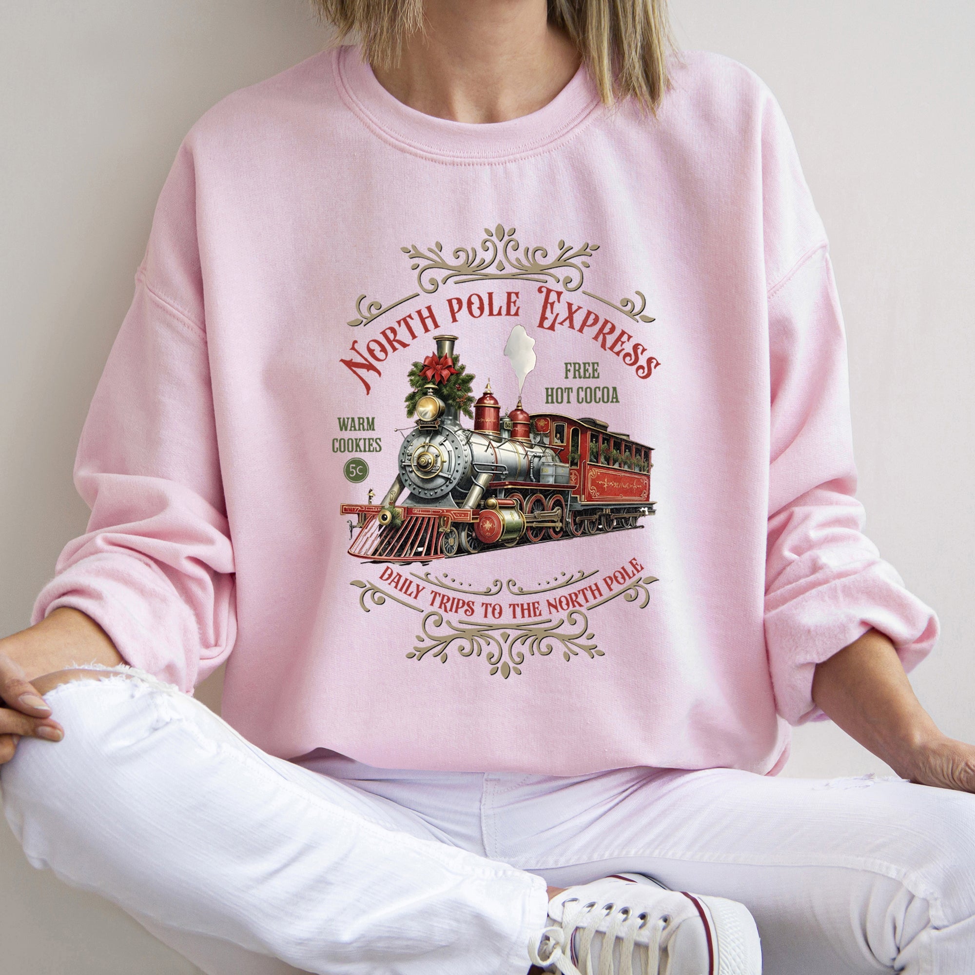 North Pole Express Vintage Christmas Cozy Cotton-Poly Fleece Holiday Edition Sweatshirt