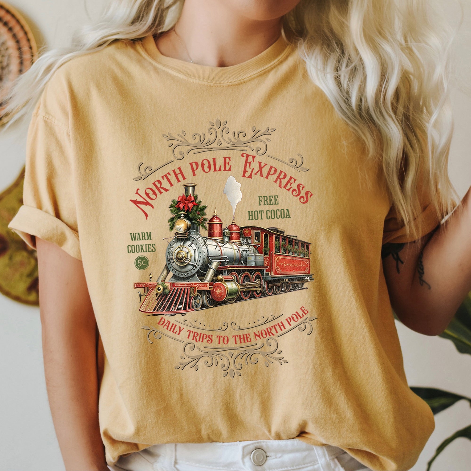 North Pole Express Vintage Christmas Sign Artwork Cozy Winter Decor Inspired Comfort Colors Tee