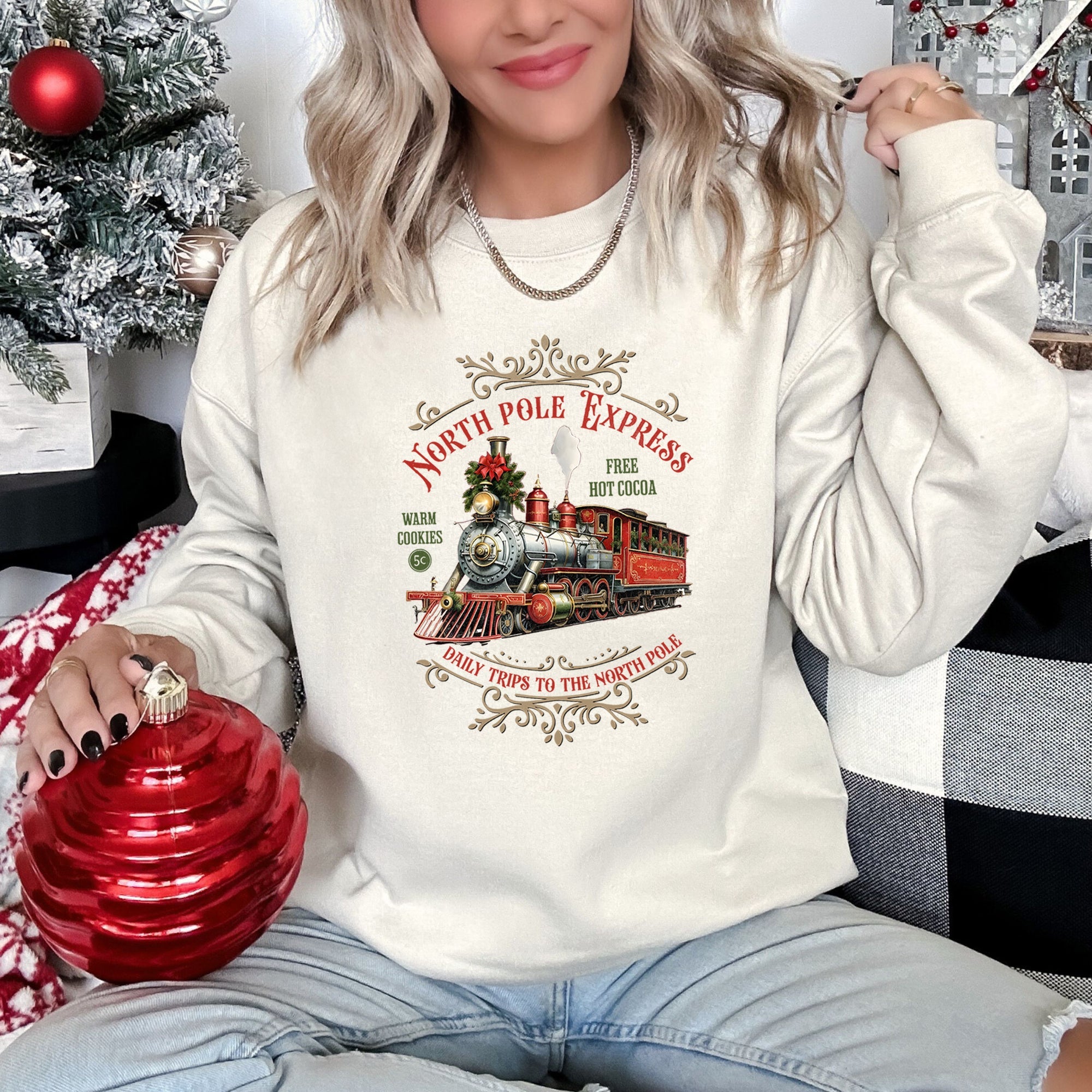 North Pole Express Vintage Christmas Cozy Cotton-Poly Fleece Holiday Edition Sweatshirt