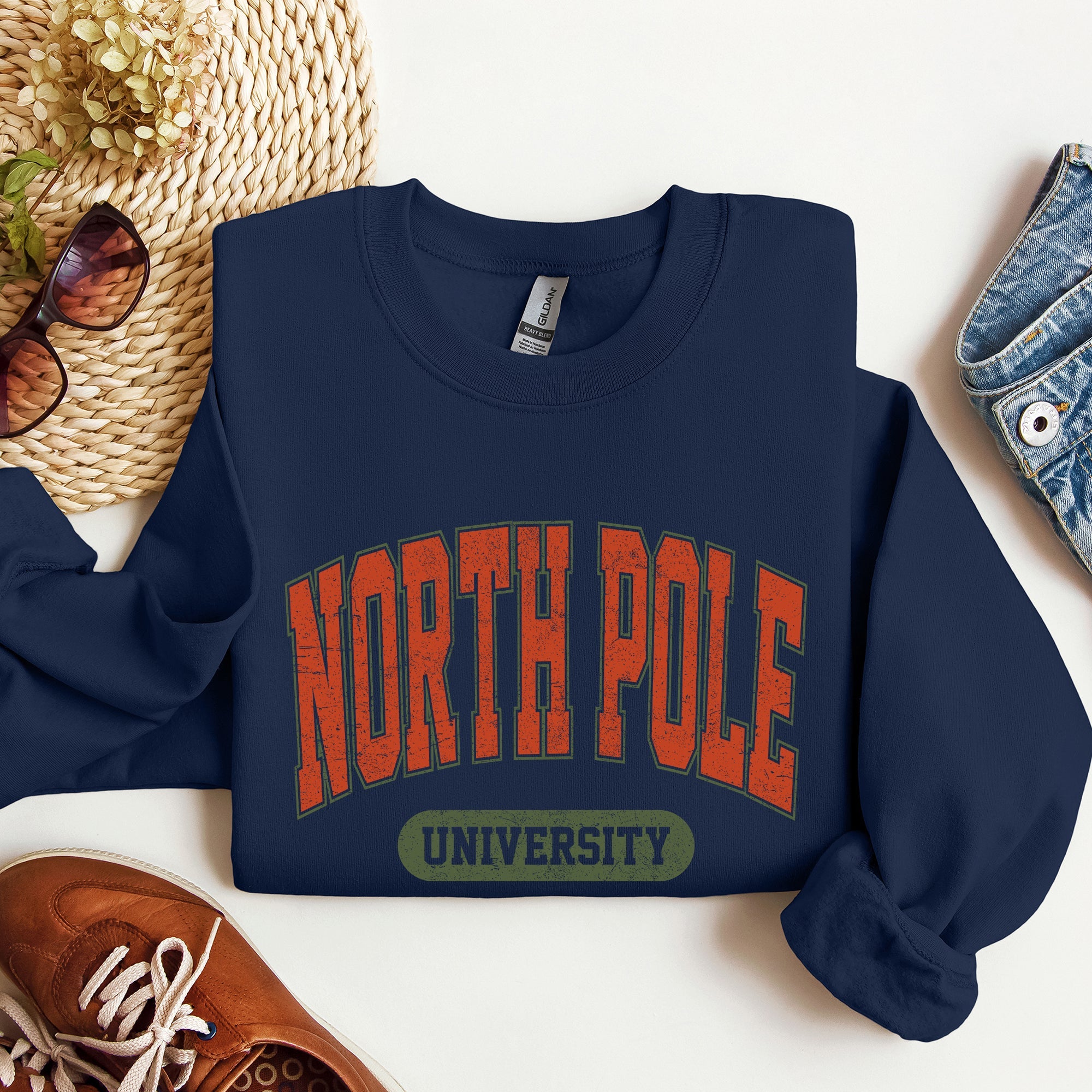 North Pole University Collegiate Style Retro Christmas Santa Sleigh Ride Vintage Edition Sweatshirt