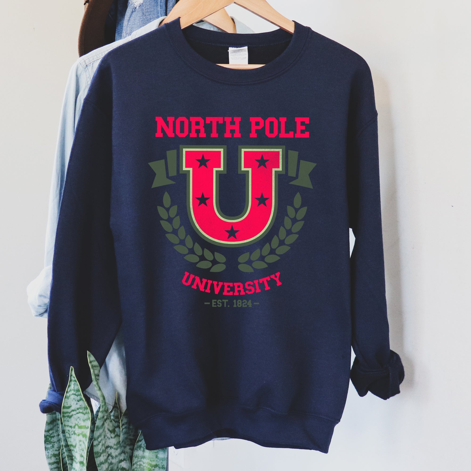 North Pole University Retro Christmas Festive Winter Seasonal Graphic Sweatshirt