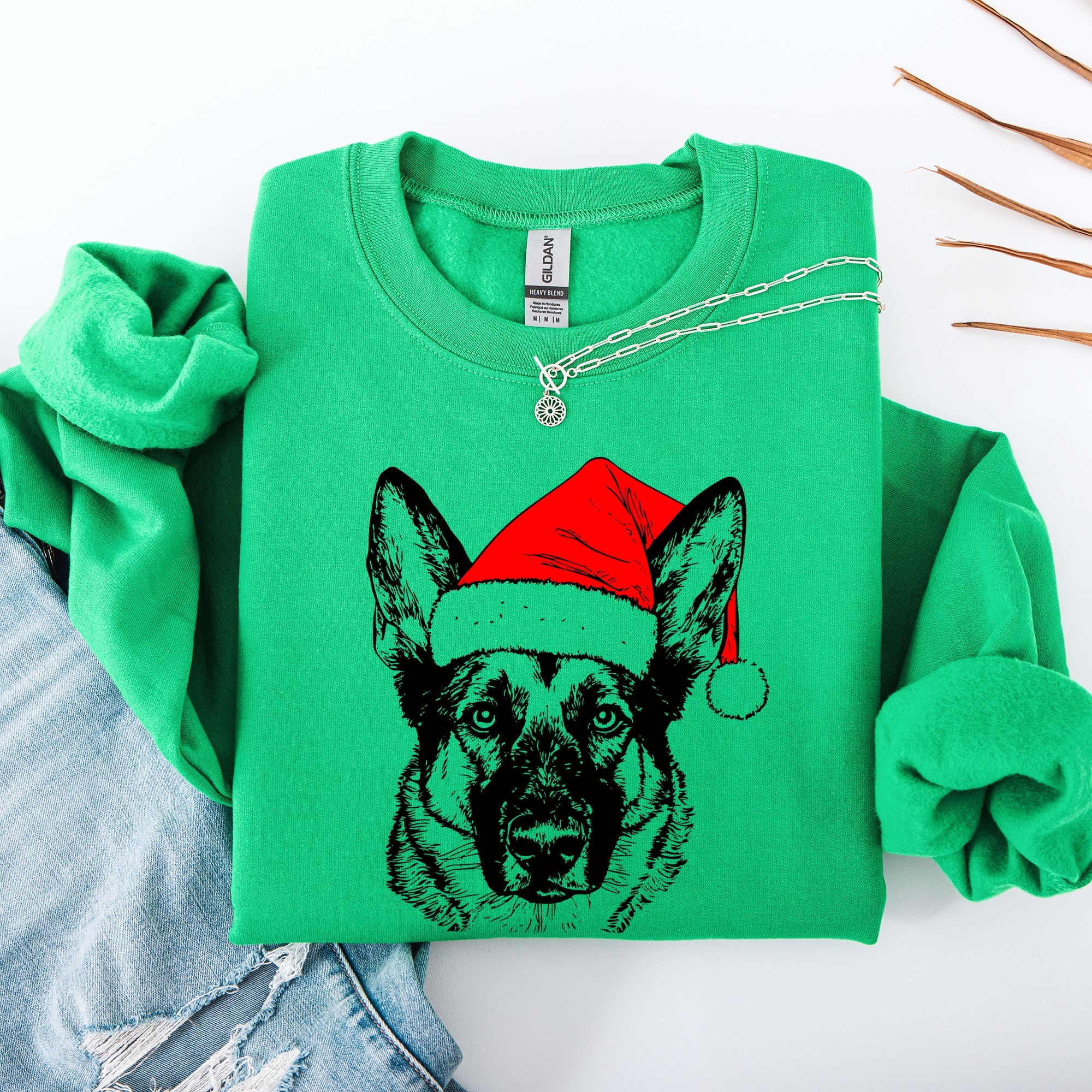 Norwegian Elkhound Santa Claus Christmas Dog Lover Portrait Artwork Holiday Design Sweatshirt