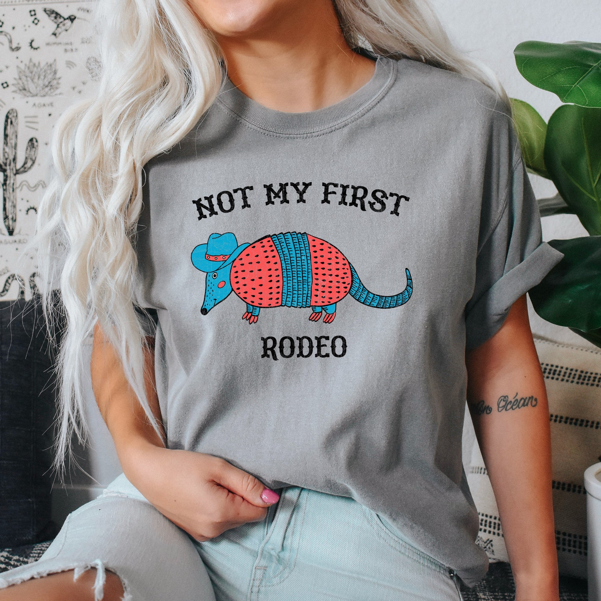 Not My First Rodeo Cowboy Armadillo Western Illustration With Classic Vintage Vibe Comfort Colors Tee