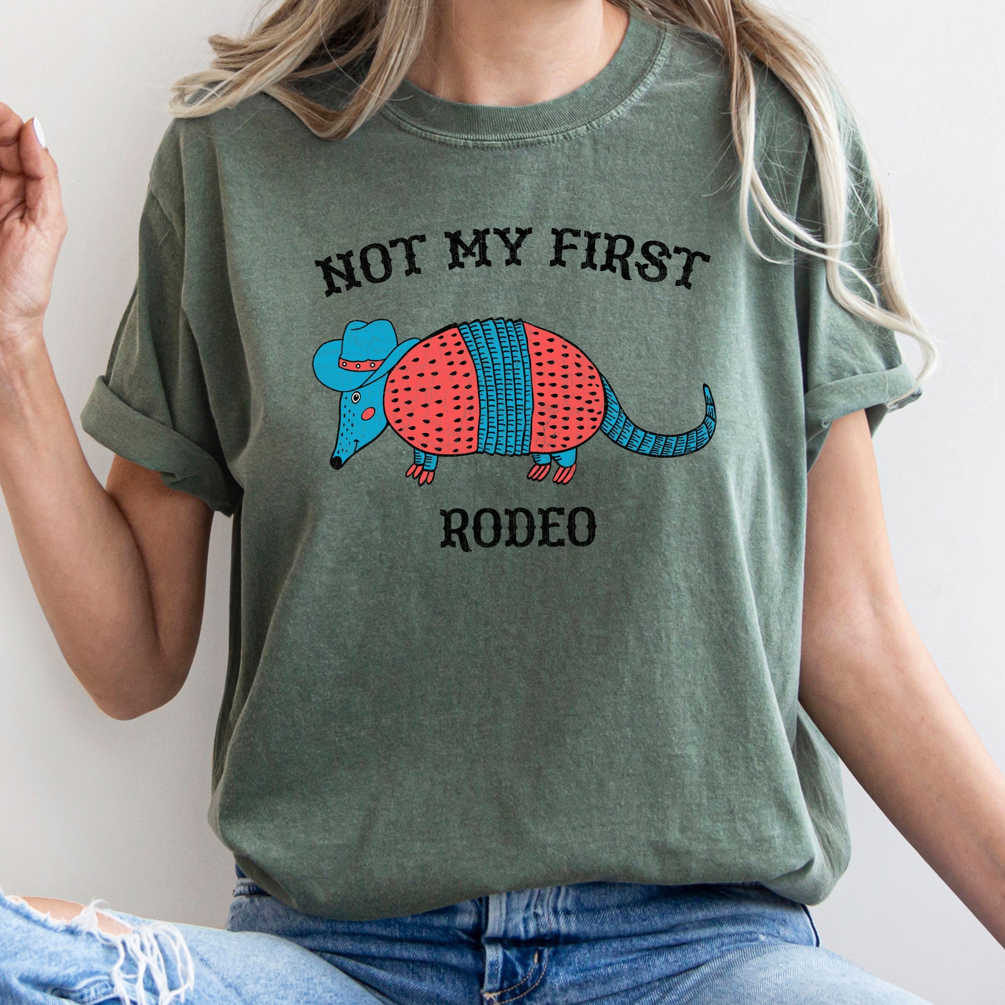 Not My First Rodeo Cowboy Armadillo Western Illustration With Classic Vintage Vibe Comfort Colors Tee