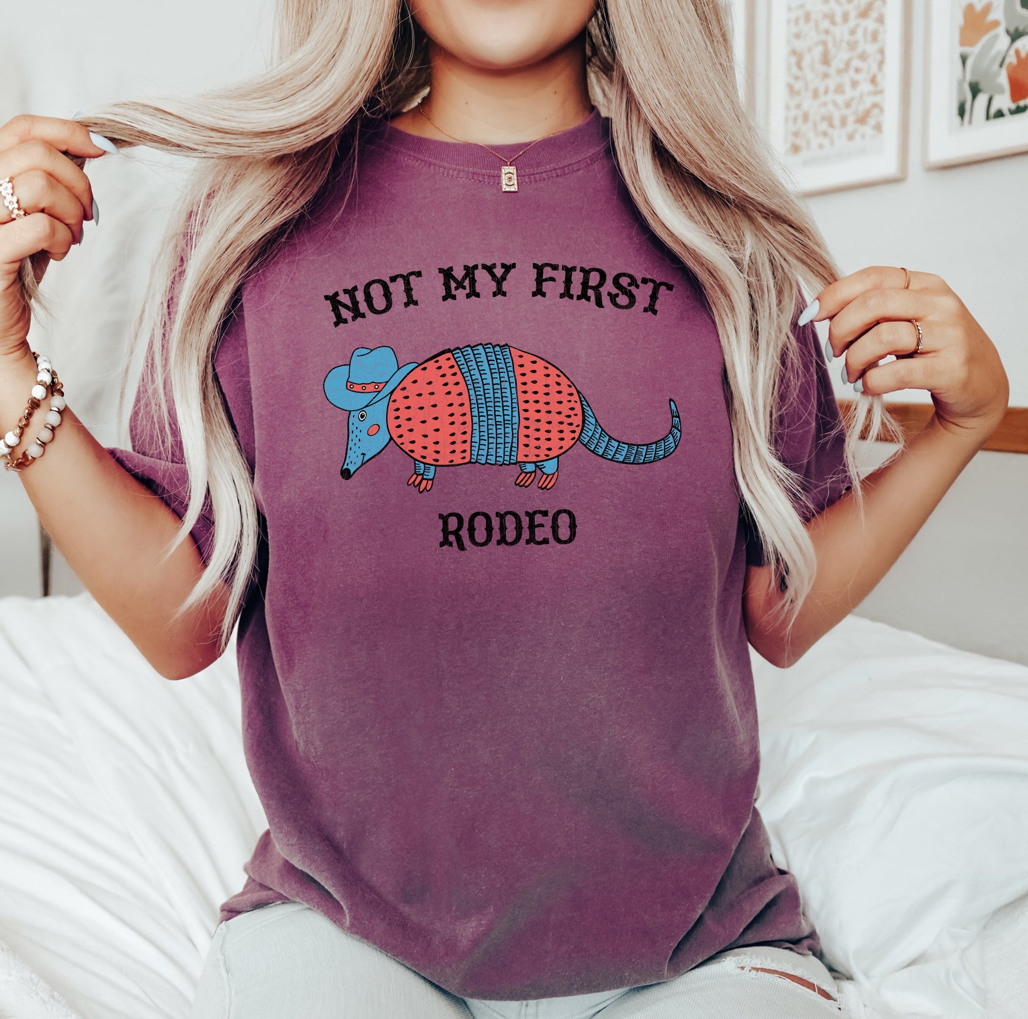 Not My First Rodeo Cowboy Armadillo Western Illustration With Classic Vintage Vibe Comfort Colors Tee
