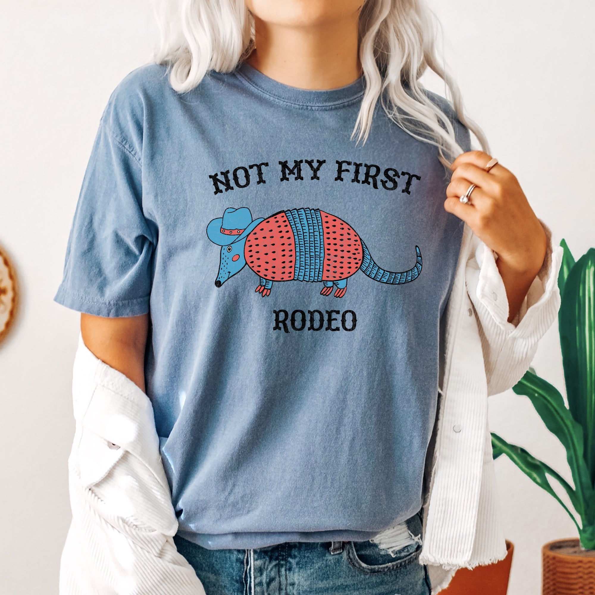 Not My First Rodeo Cowboy Armadillo Western Illustration With Classic Vintage Vibe Comfort Colors Tee
