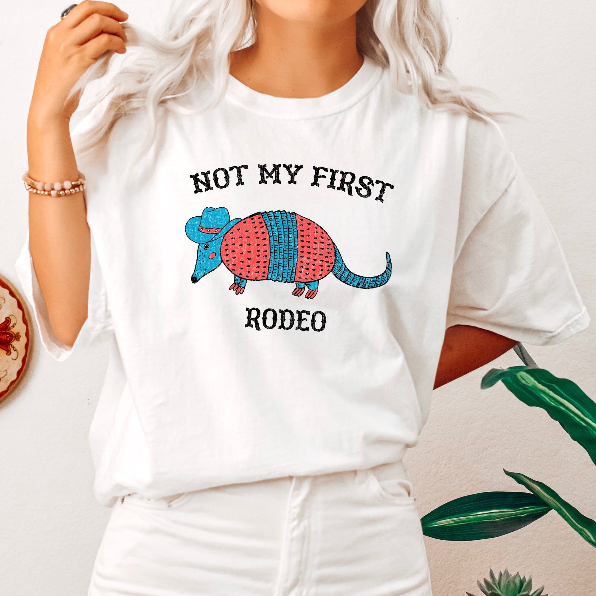 Not My First Rodeo Cowboy Armadillo Western Illustration With Classic Vintage Vibe Comfort Colors Tee