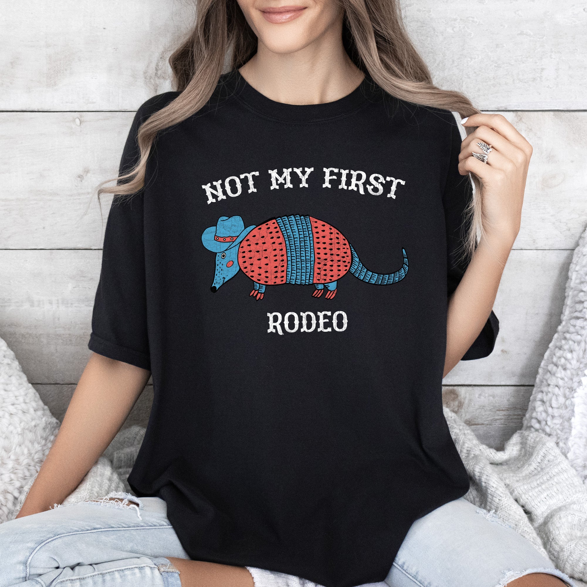 Not My First Rodeo Cowboy Armadillo Western Illustration With Classic Vintage Vibe Comfort Colors Tee