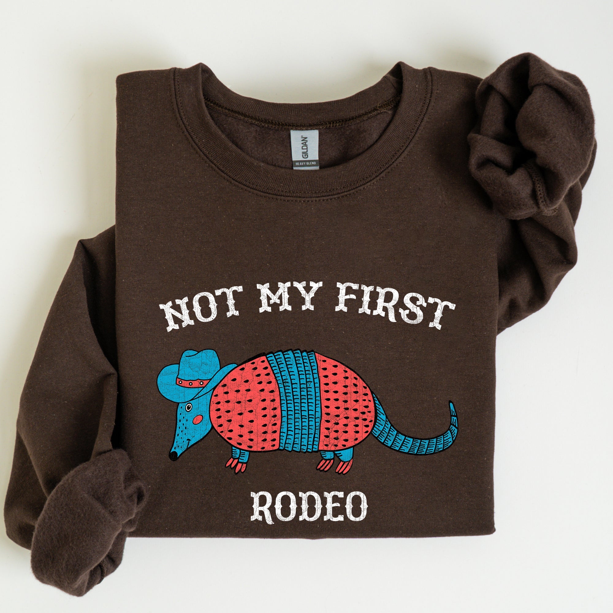 Not My First Rodeo Cowboy Armadillo Western Themed Rustic Graphic Illustration Sweatshirt