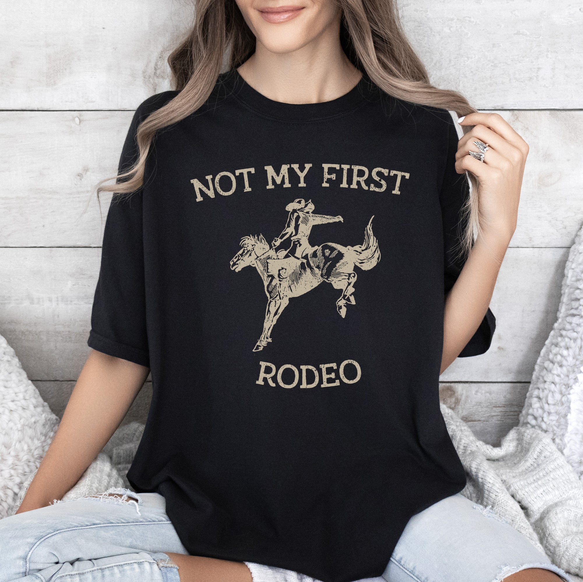 Not My First Rodeo Cowboy Bronco Rider Country Cowgirl Western Inspired Comfort Colors Tee
