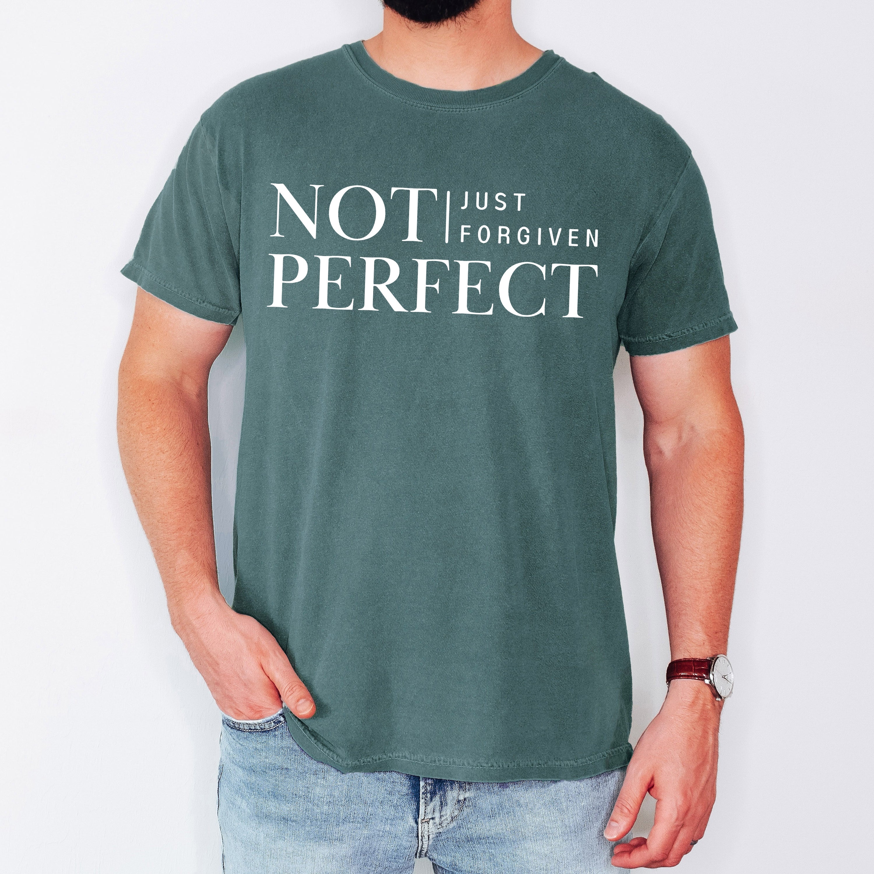 Not Perfect, Just Forgiven, Jesus, Christian, Religious, Gospel, Faith Comfort Colors Tee