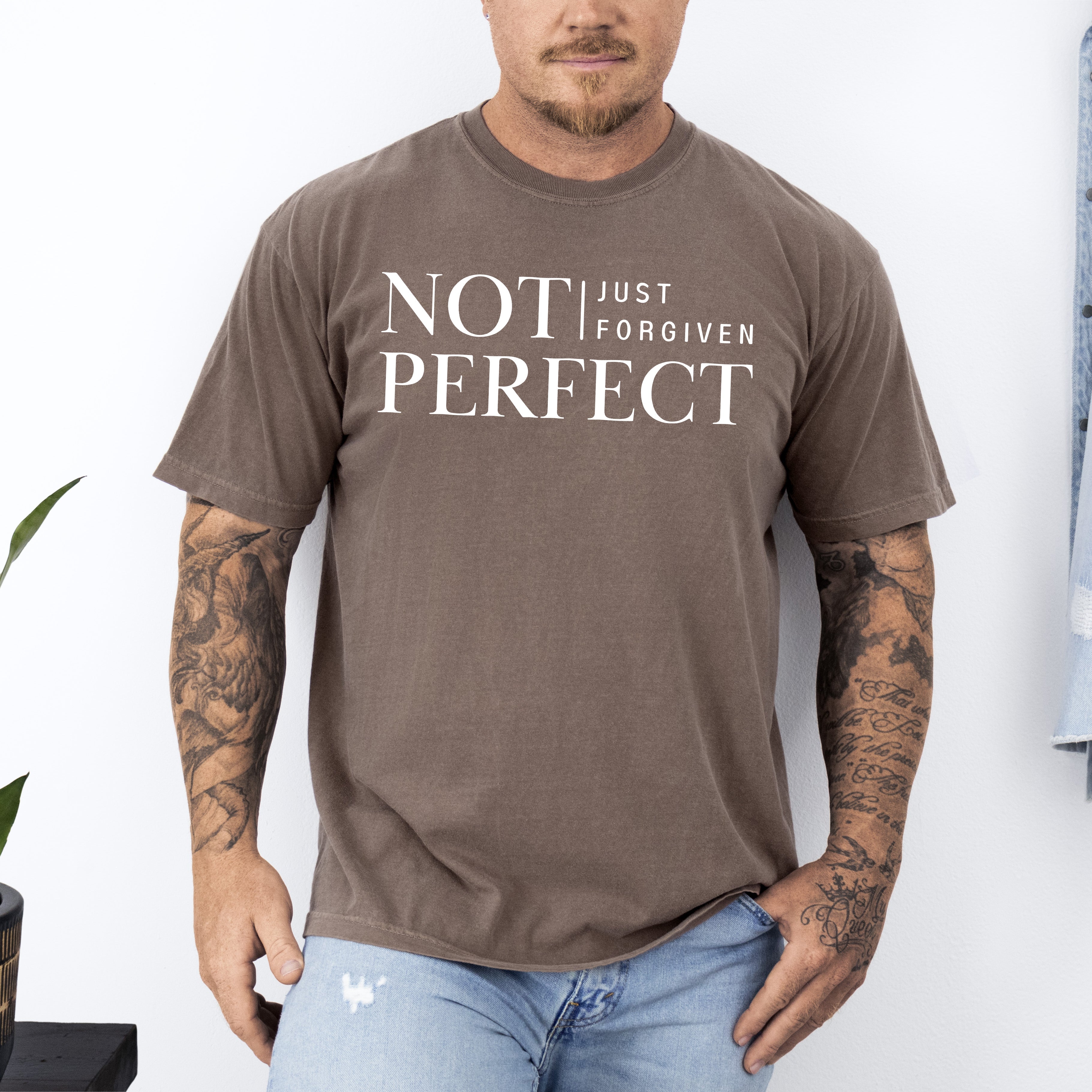 Not Perfect, Just Forgiven, Jesus, Christian, Religious, Gospel, Faith Comfort Colors Tee