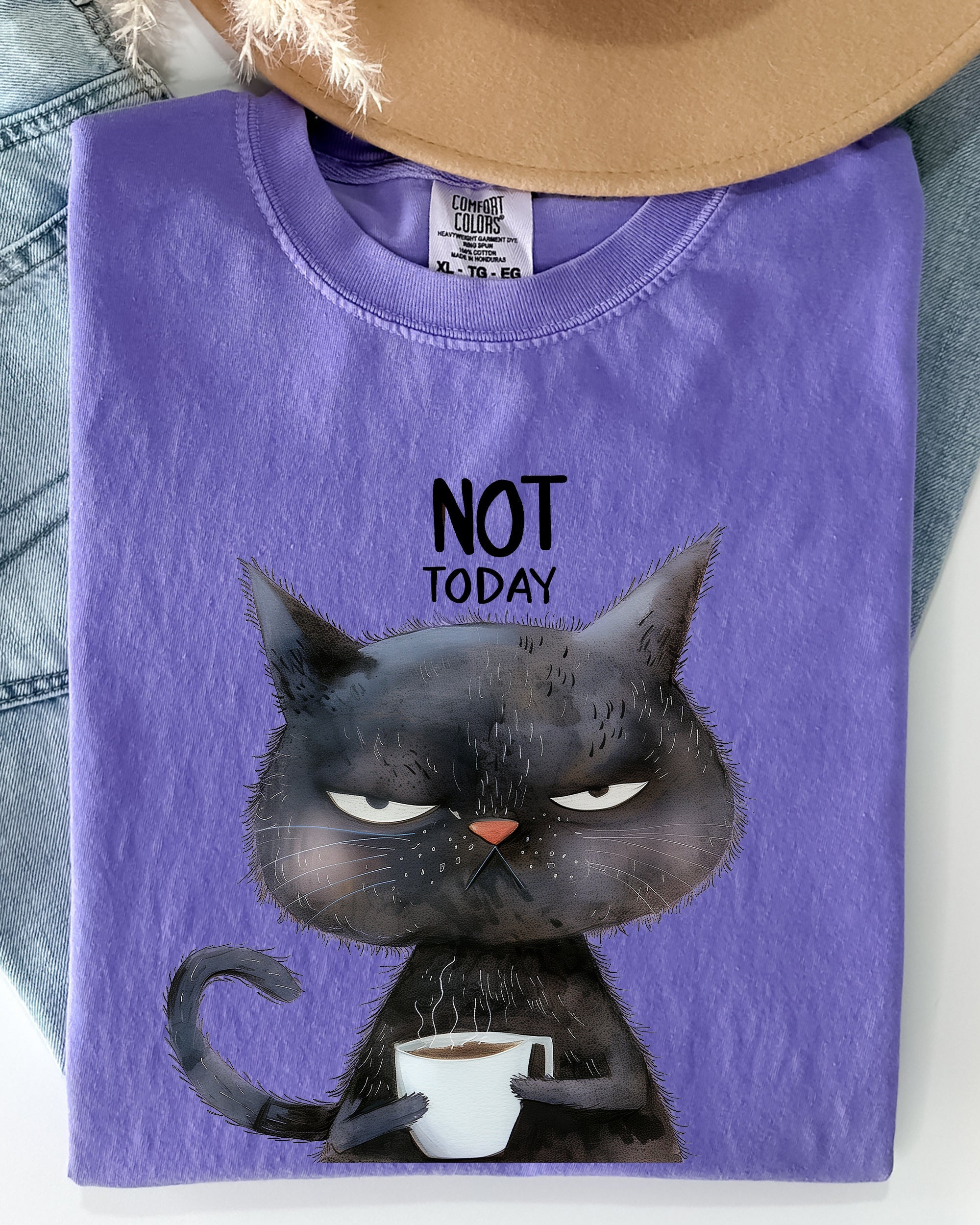 Not Today Cat Grumpy Coffee Meme Morning Mood For Slow Mornings Comfort Colors Tee