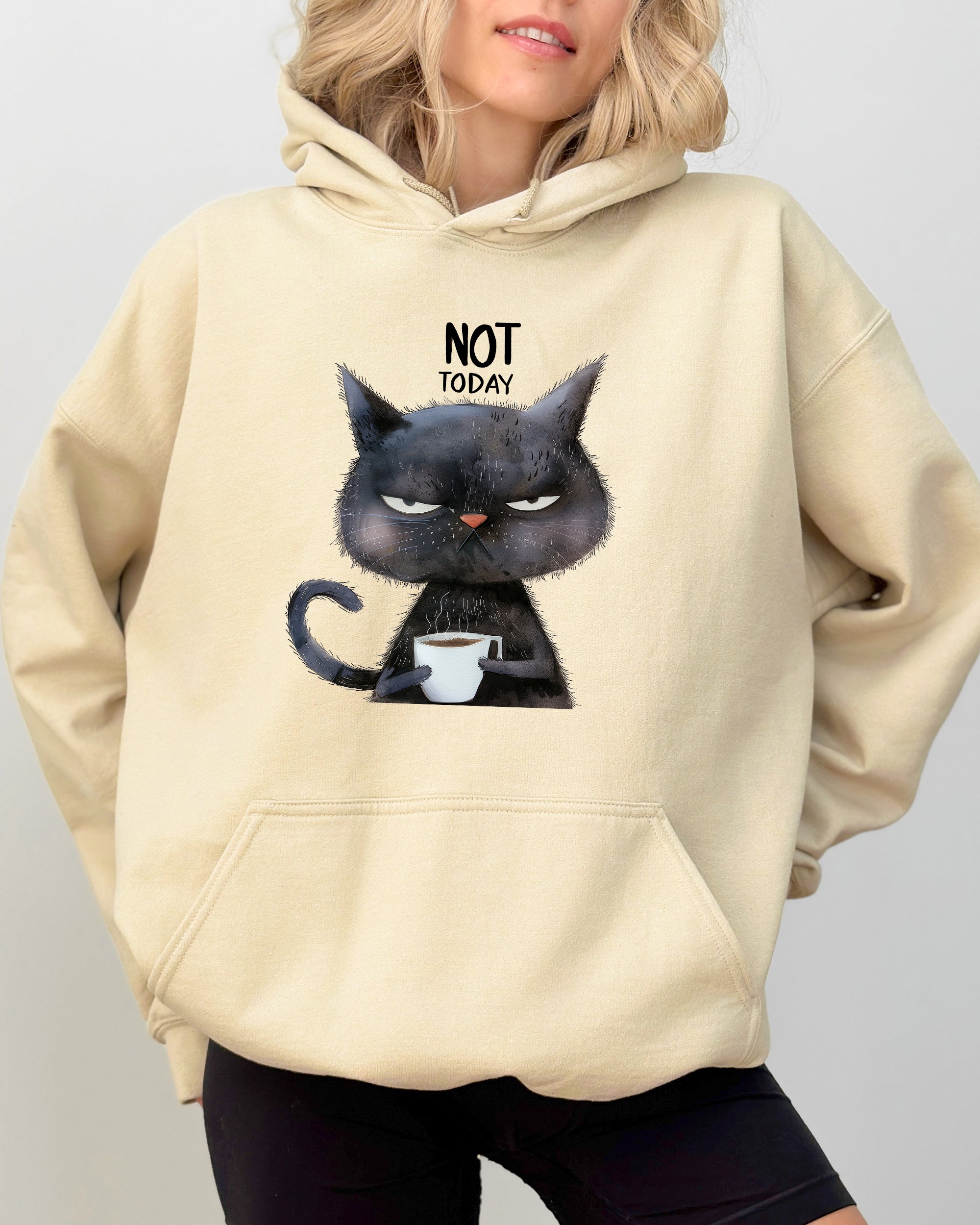 Not Today Cat Grumpy Coffee Funny Meme Edition Premium Cozy Ultra Plush Hooded Sweatshirt