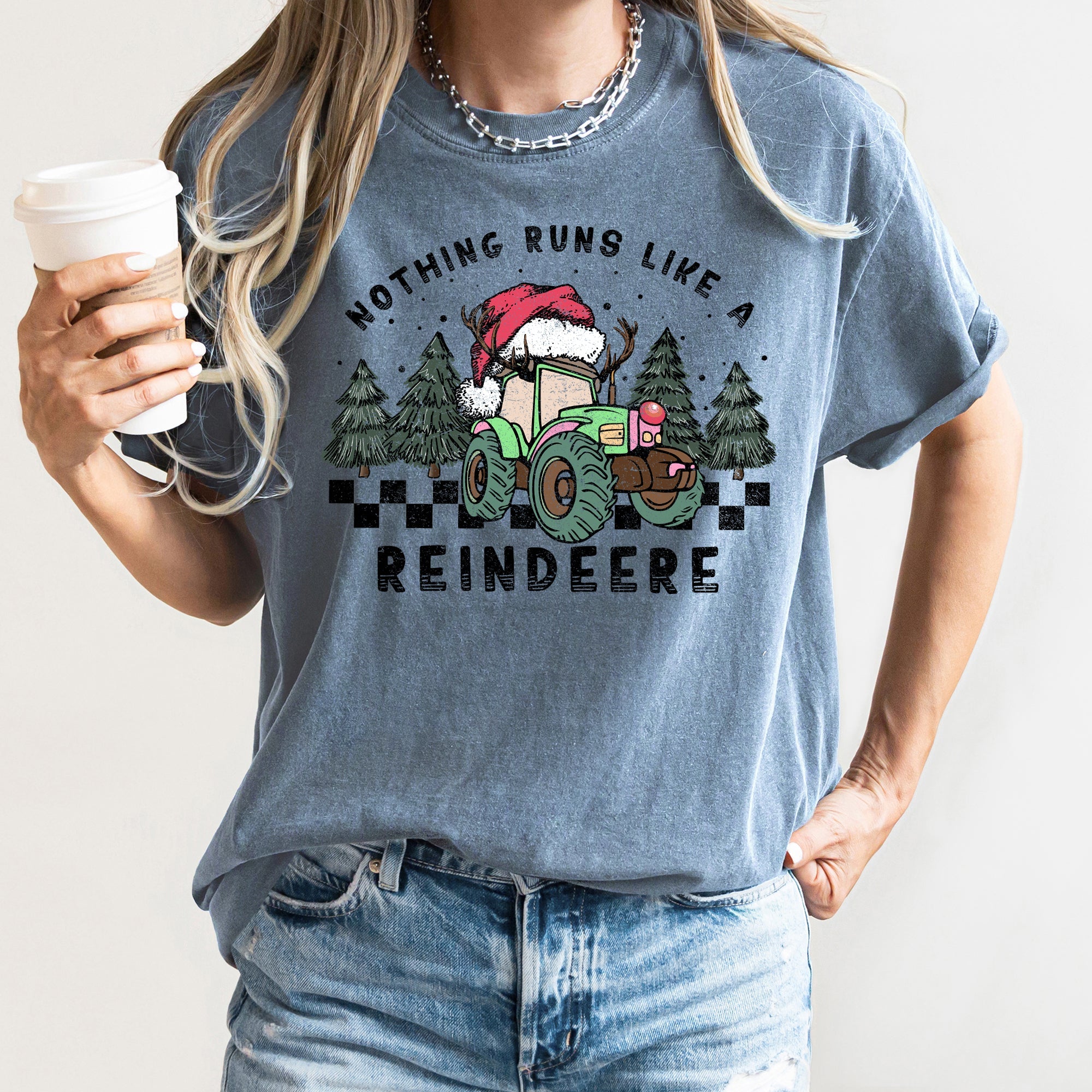 Nothing Runs Like A Reindeer Deere Christmas Tractor Farm Life Comfort Colors Tee