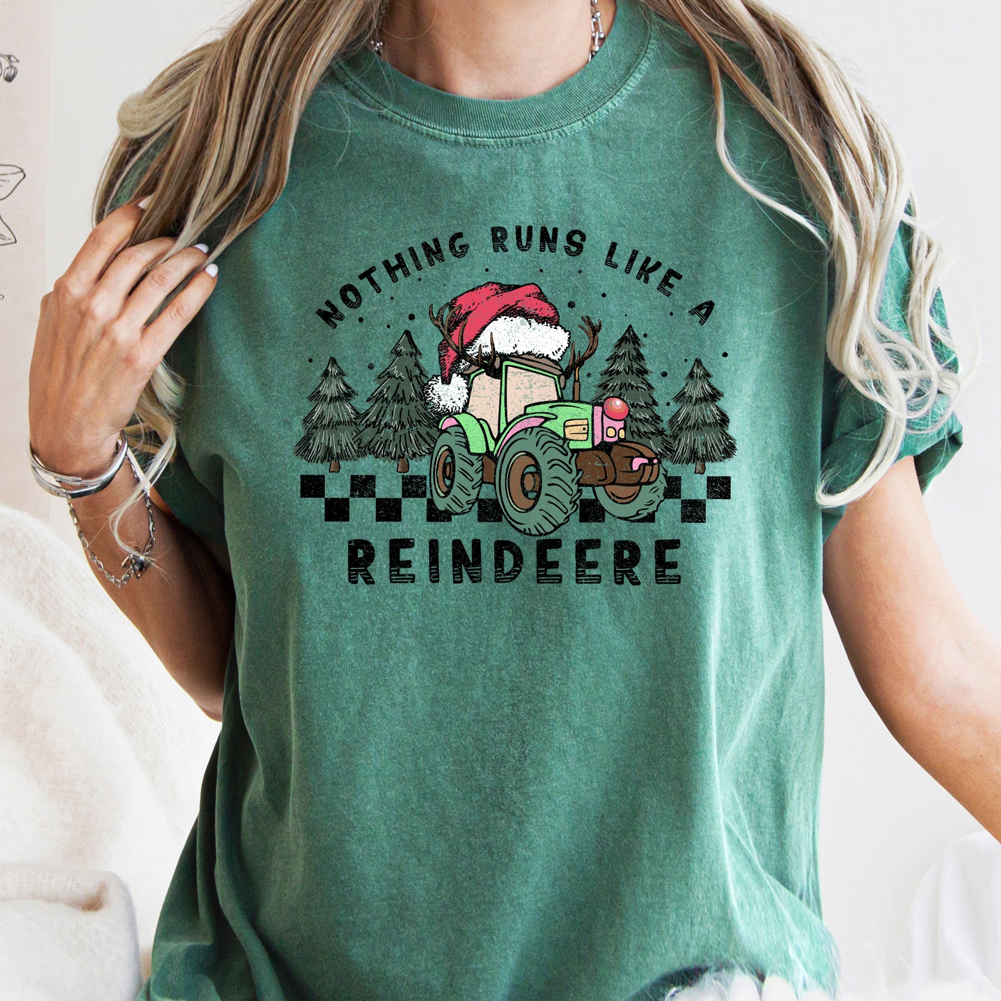 Nothing Runs Like A Reindeer Deere Christmas Tractor Farm Life Comfort Colors Tee