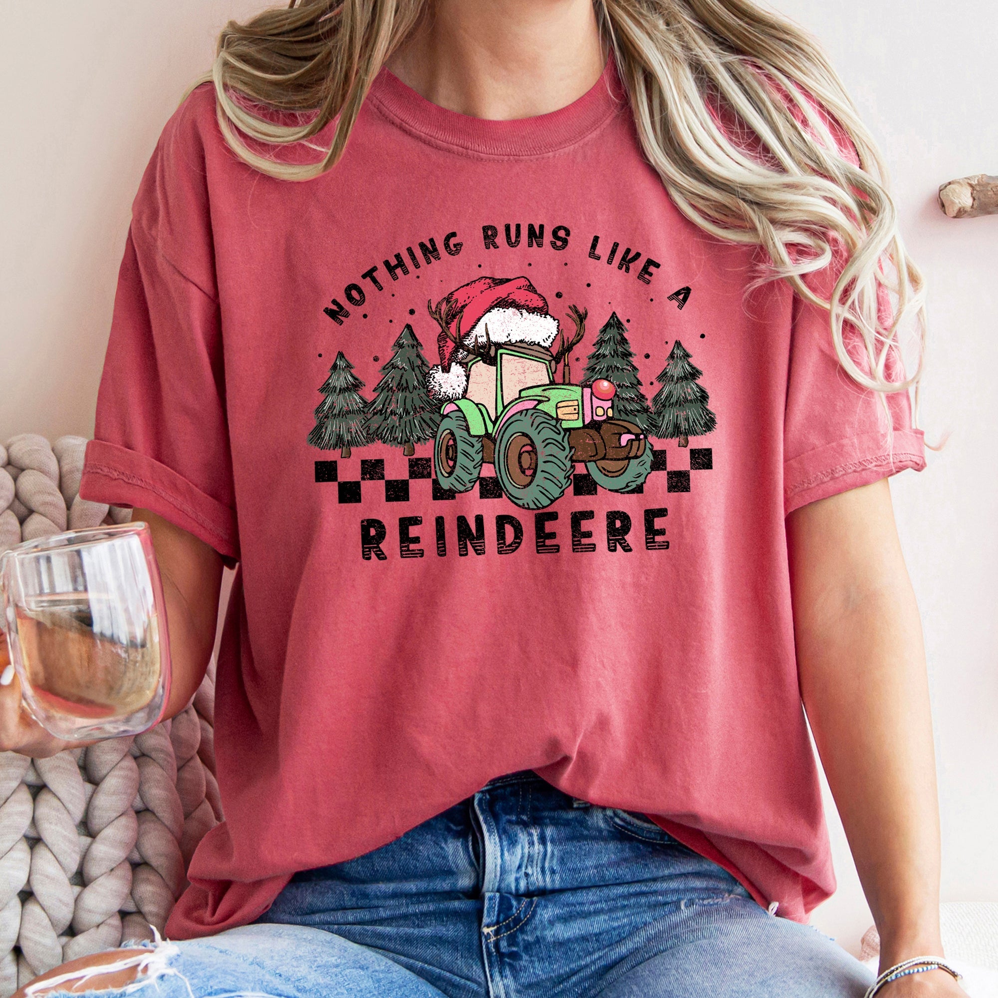 Nothing Runs Like A Reindeer Deere Christmas Tractor Farm Life Comfort Colors Tee