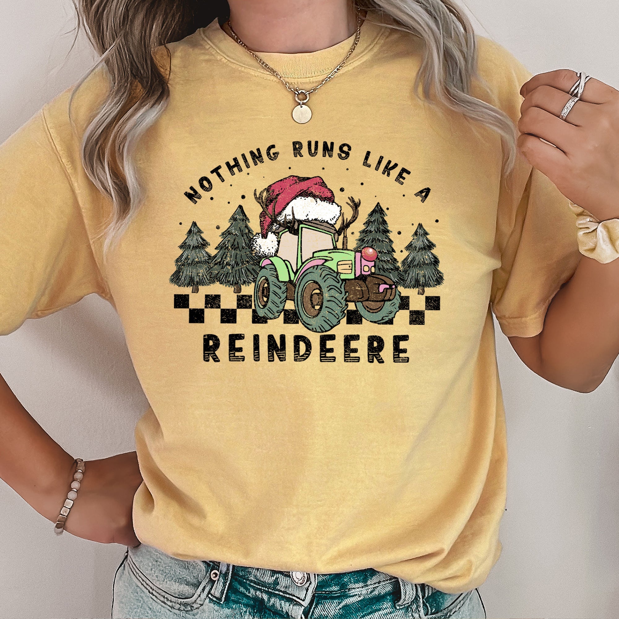 Nothing Runs Like A Reindeer Deere Christmas Tractor Farm Life Comfort Colors Tee