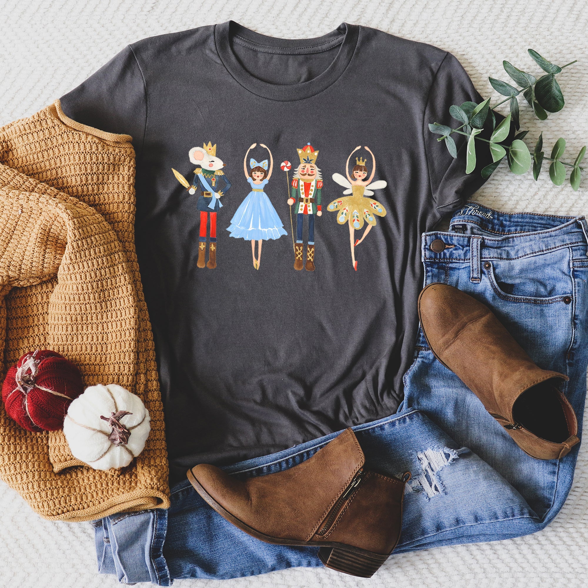 Nutcracker Ballet Christmas Ballerina Dance Silhouette Holiday Stage Scene Graphic Tee
