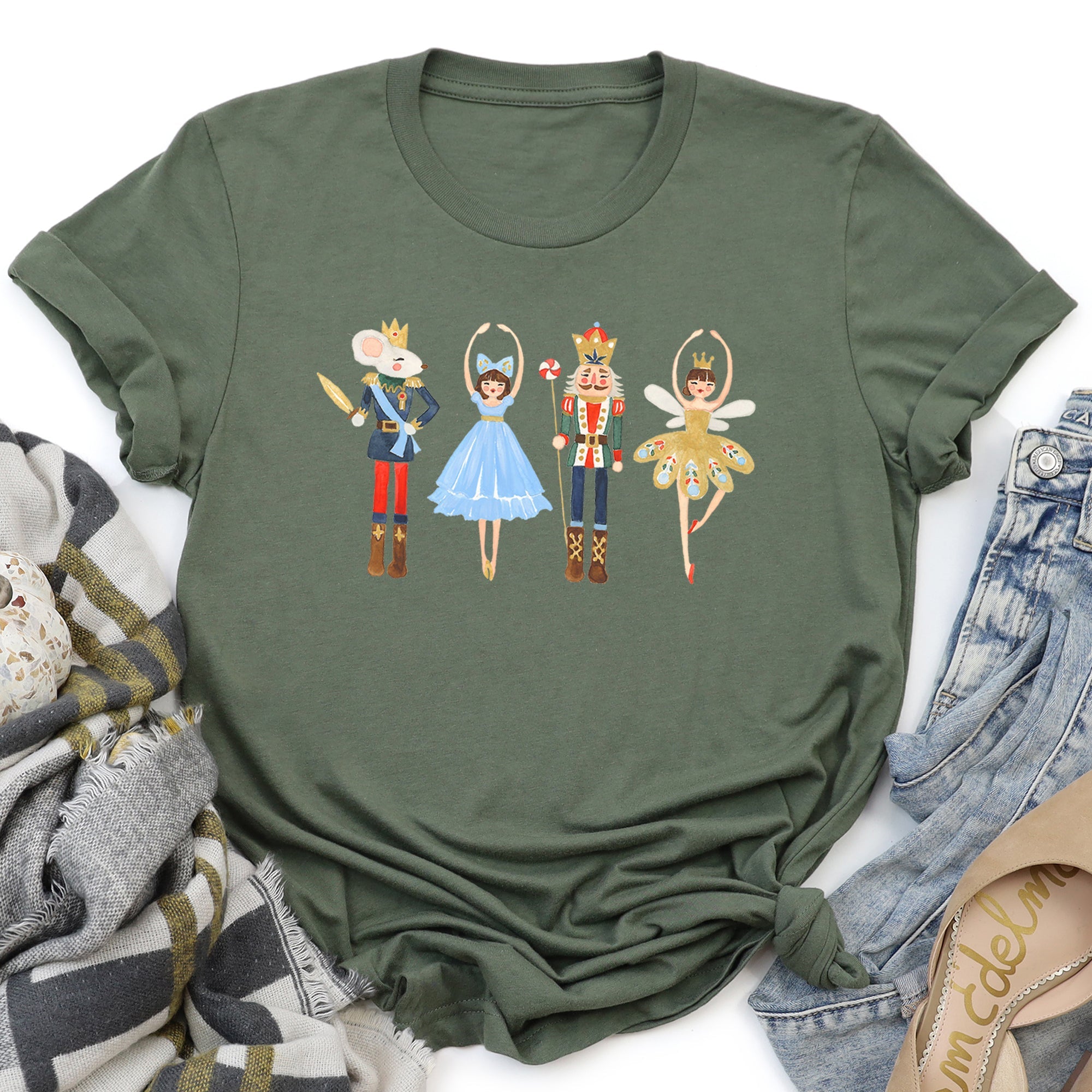Nutcracker Ballet Christmas Ballerina Dance Silhouette Holiday Stage Scene Graphic Tee