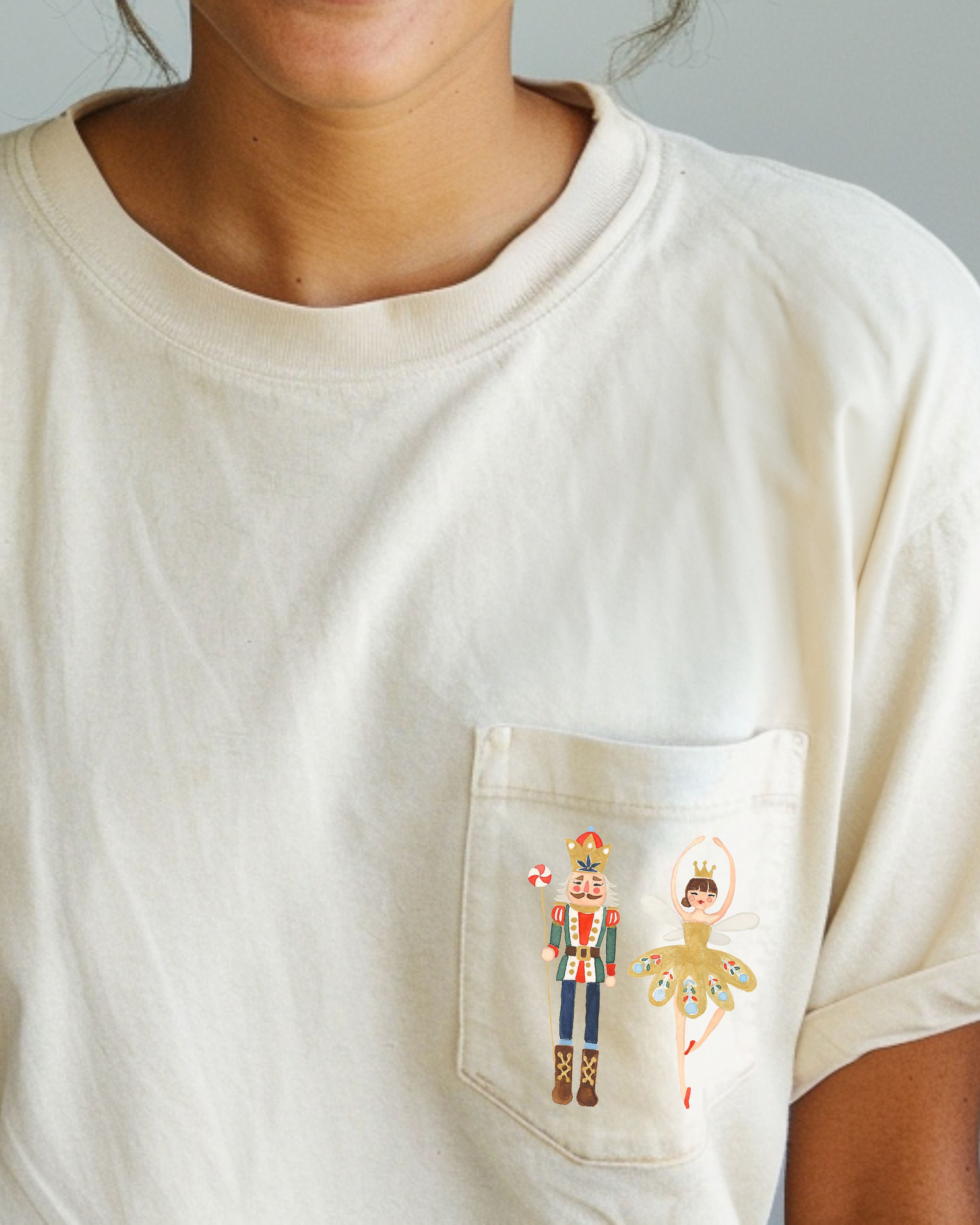 Nutcracker Ballet Ballerina Pocket Christmas Winter Snow Santa Xmas Comfort Colors Tee