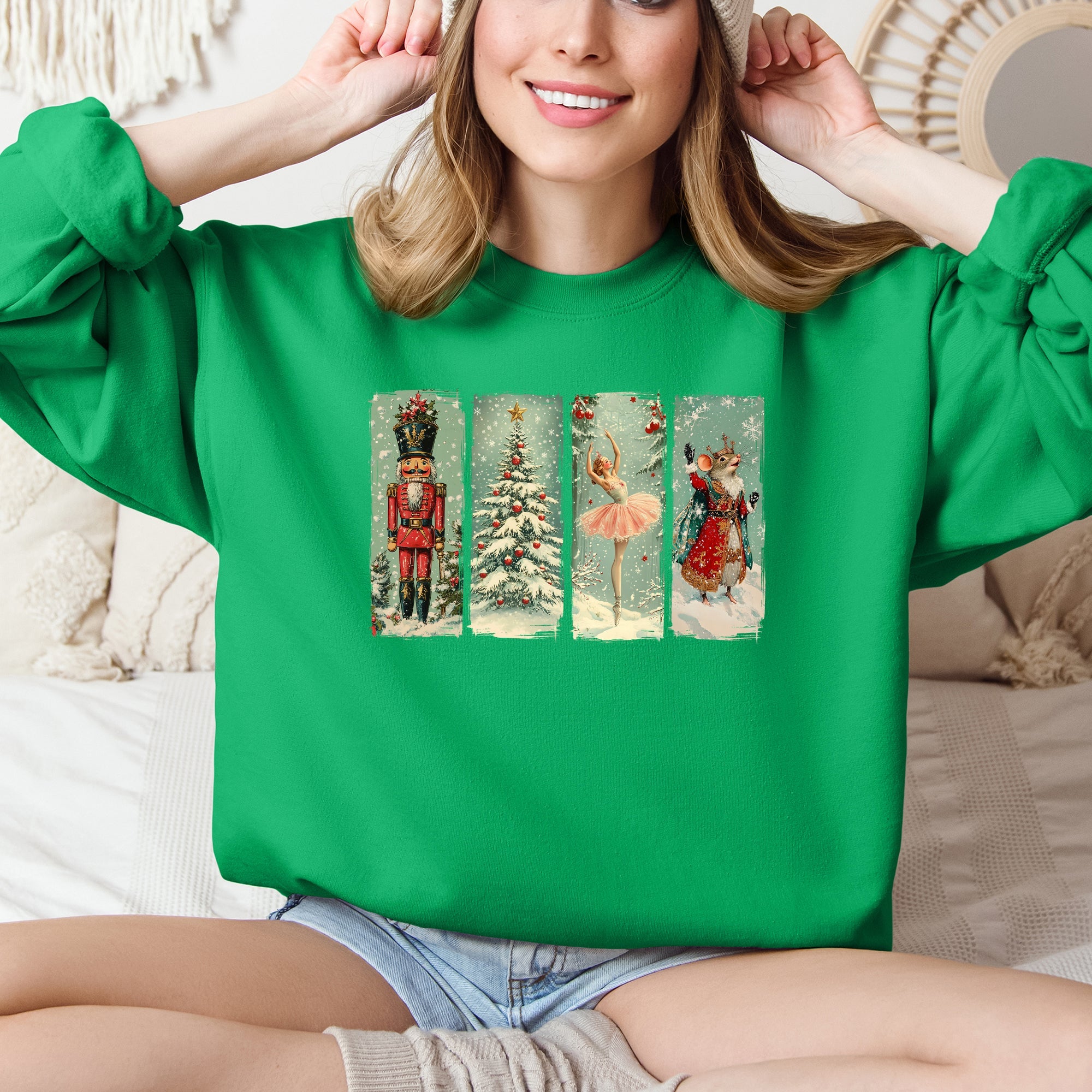 Nutcracker Ballet Santa Christmas Retro Whimsical Holiday Graphic Cozy Sweatshirt