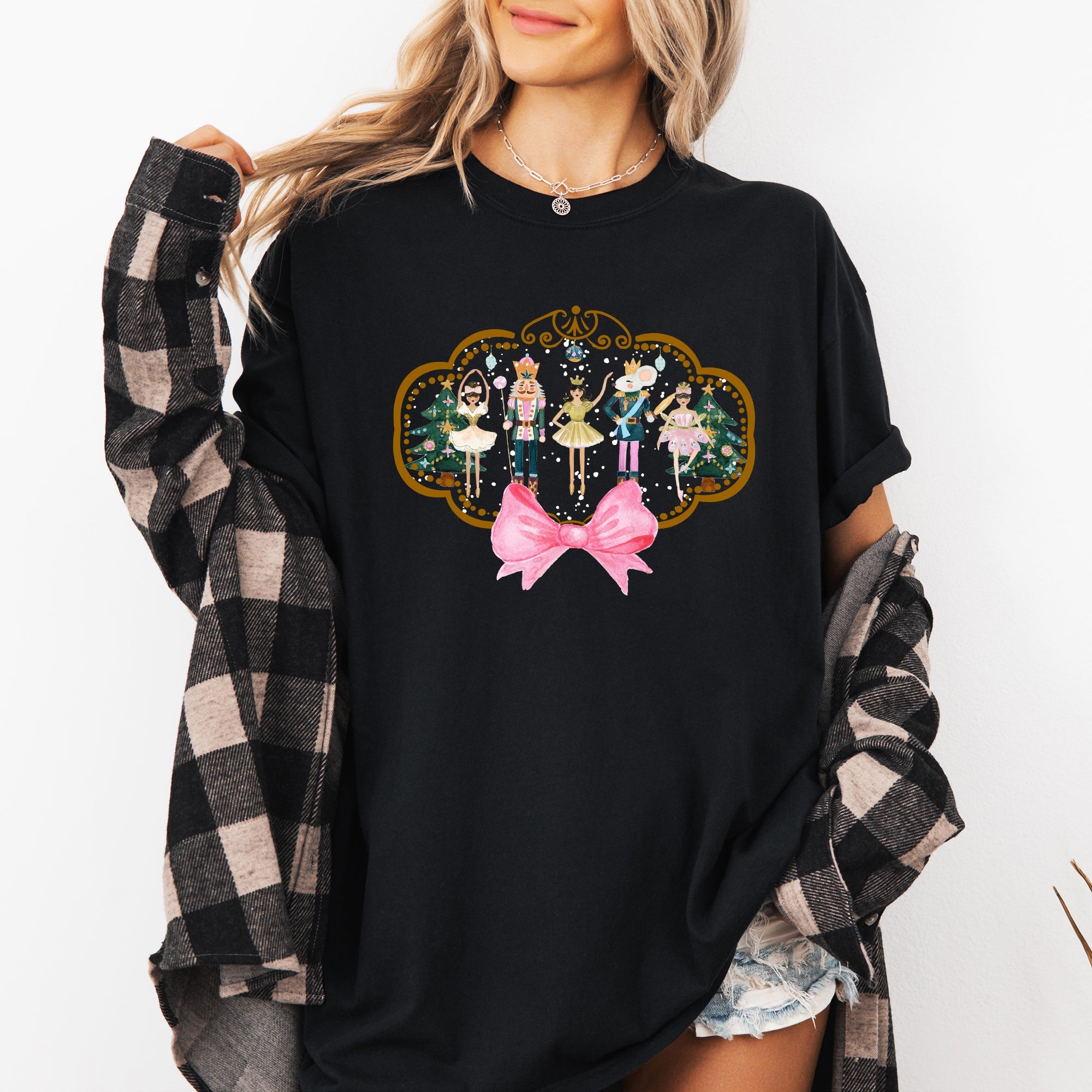 Nutcracker Christmas Ballet Sugar Plum Fairy Noel Santa Winter Ballerina Xmas Bow Comfort Colors Tee