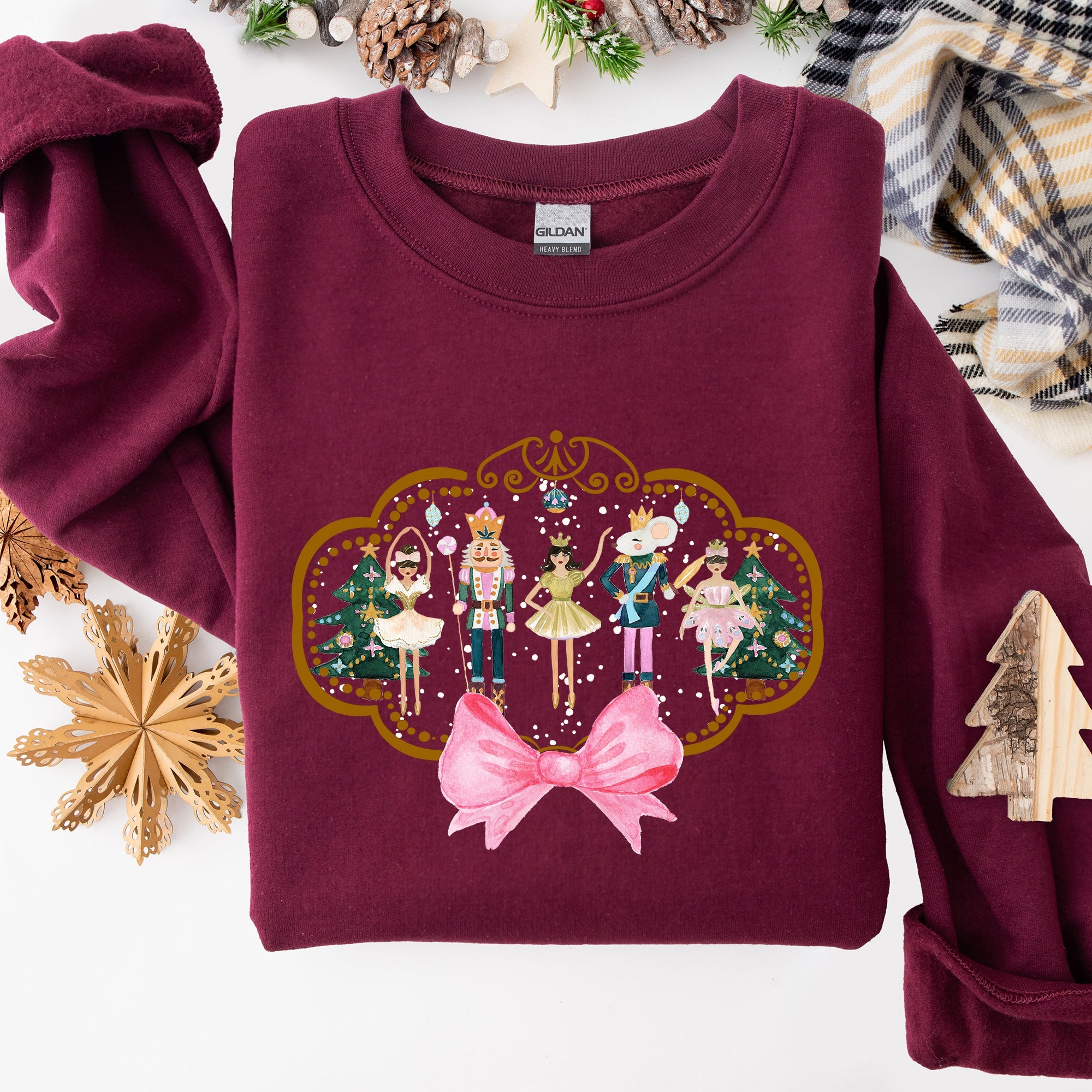 Nutcracker Christmas Bow Sugar Plum Fairy Noel Santa Winter Ballerina Xmas Ballet Sweatshirt