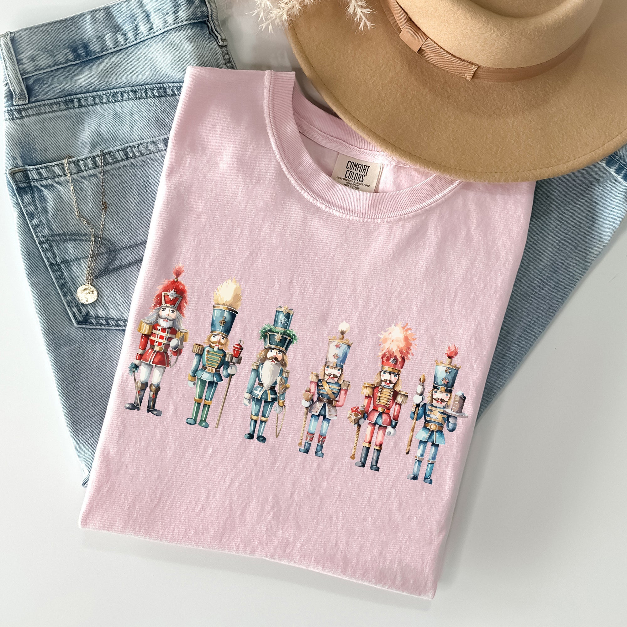 Nutcrackers Christmas Santa Xmas Snow Ballet Vintage Illustration Print Comfort Colors Tee