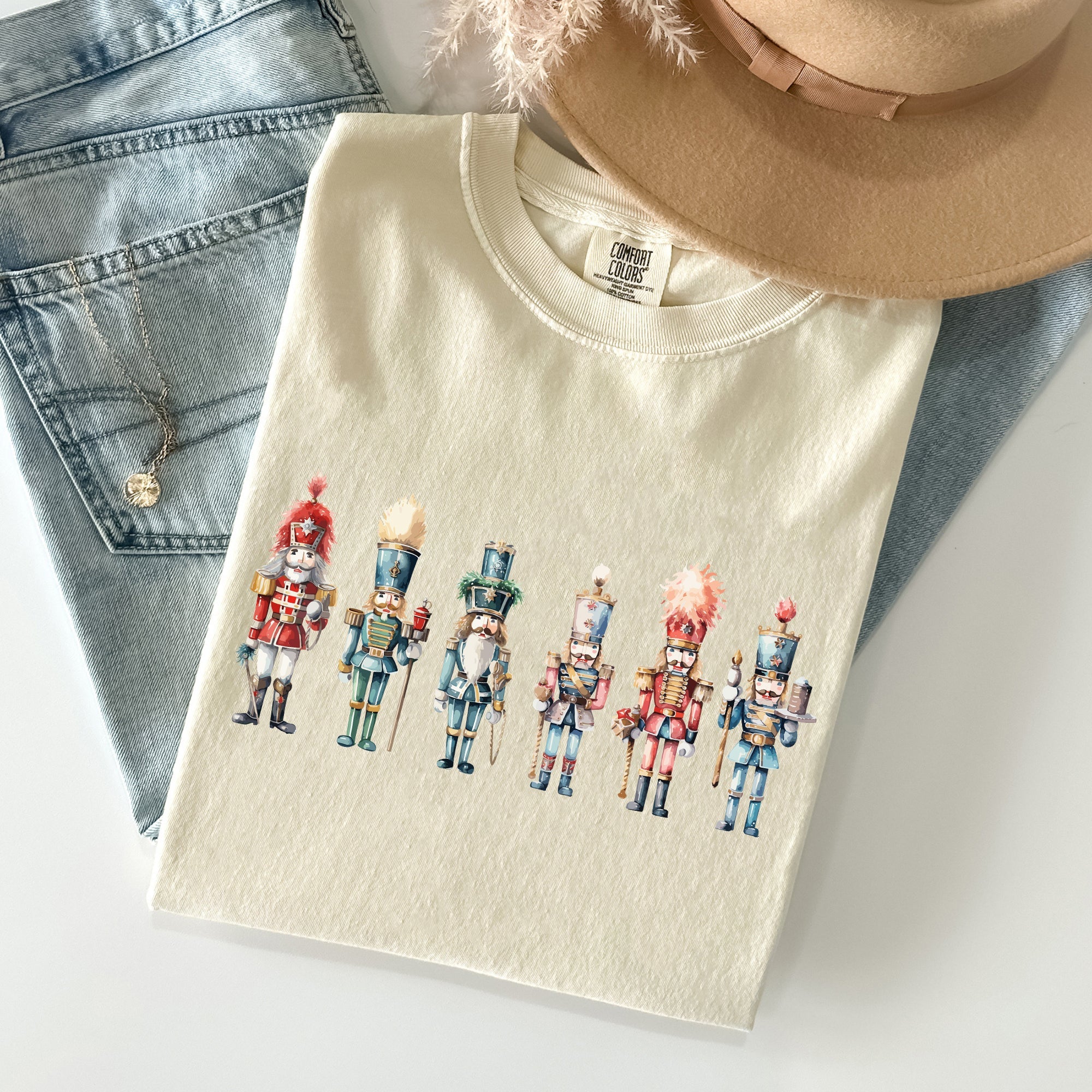 Nutcrackers Christmas Santa Xmas Snow Ballet Vintage Illustration Print Comfort Colors Tee