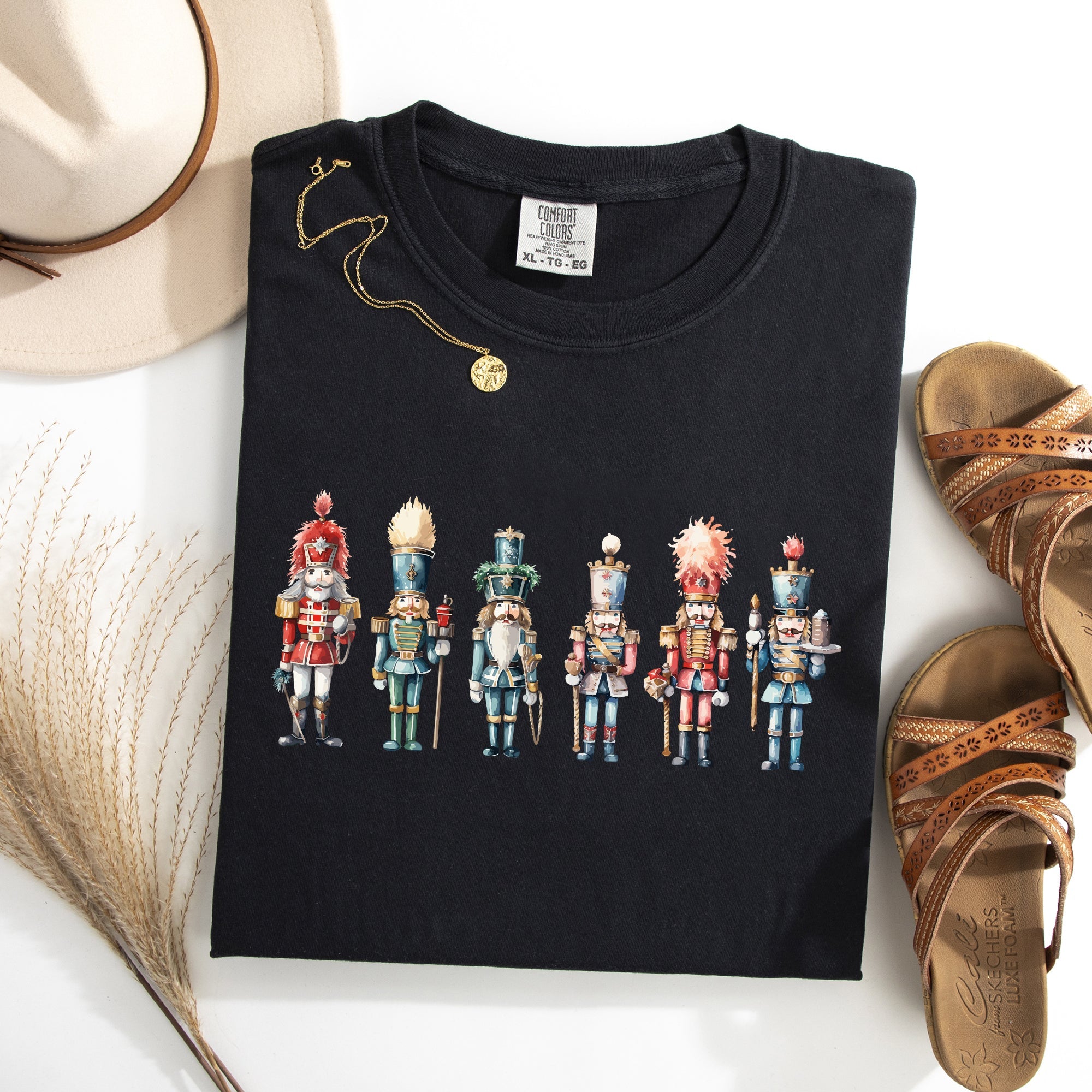 Nutcrackers Christmas Santa Xmas Snow Ballet Vintage Illustration Print Comfort Colors Tee