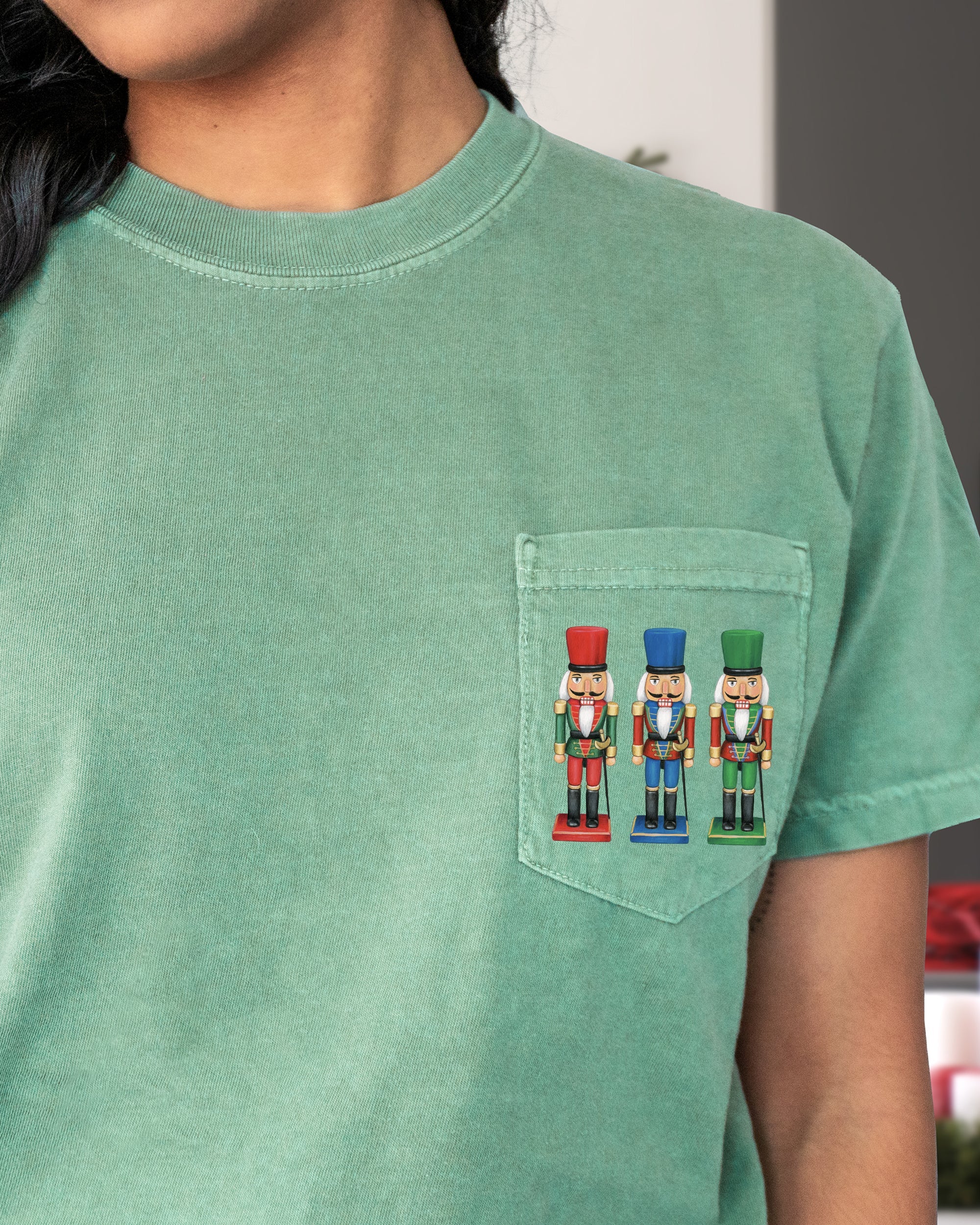 Nutcrackers Pocket Christmas Santa Snow Xmas Cozy Holiday Keepsakes Comfort Colors Tee