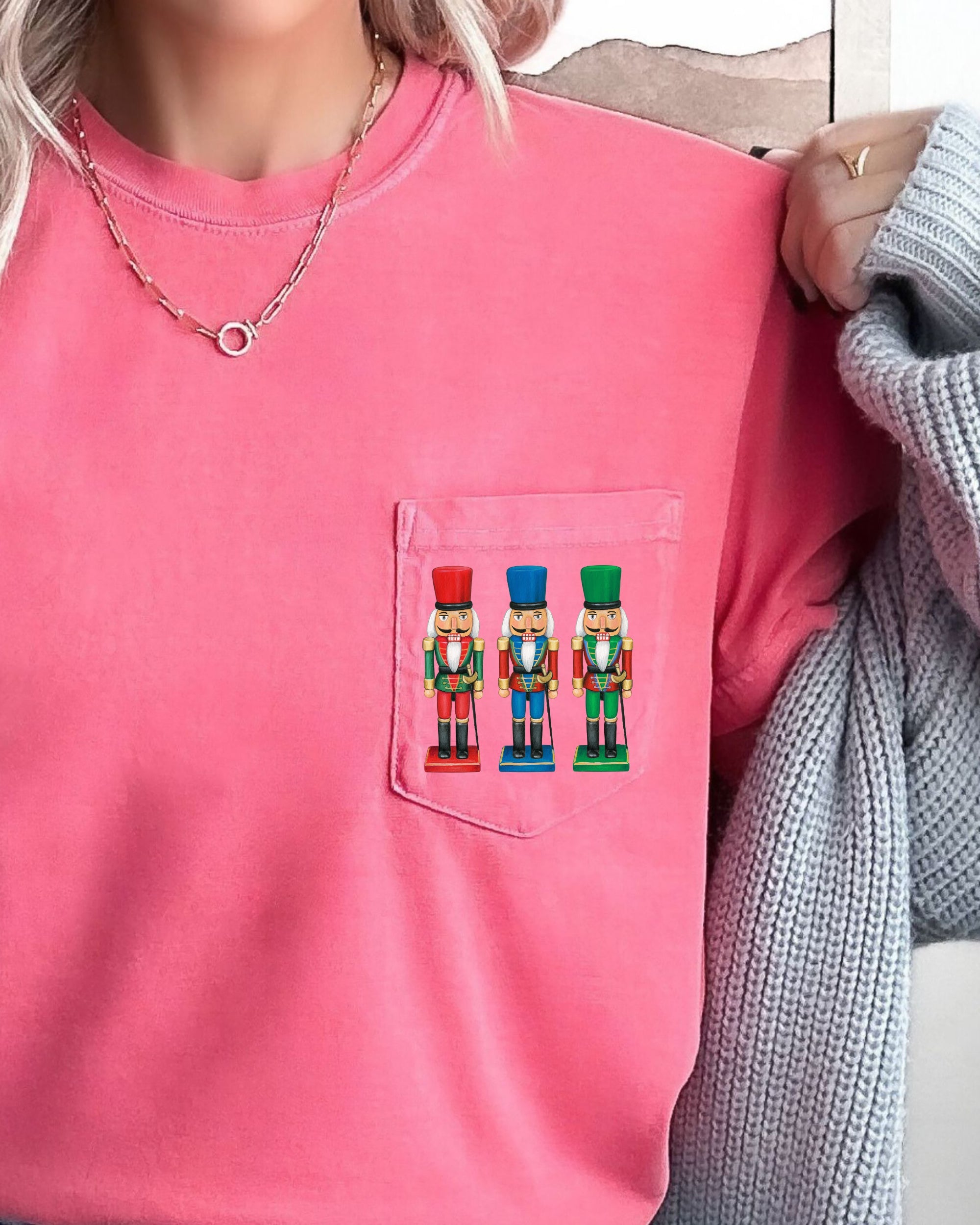 Nutcrackers Pocket Christmas Santa Snow Xmas Cozy Holiday Keepsakes Comfort Colors Tee