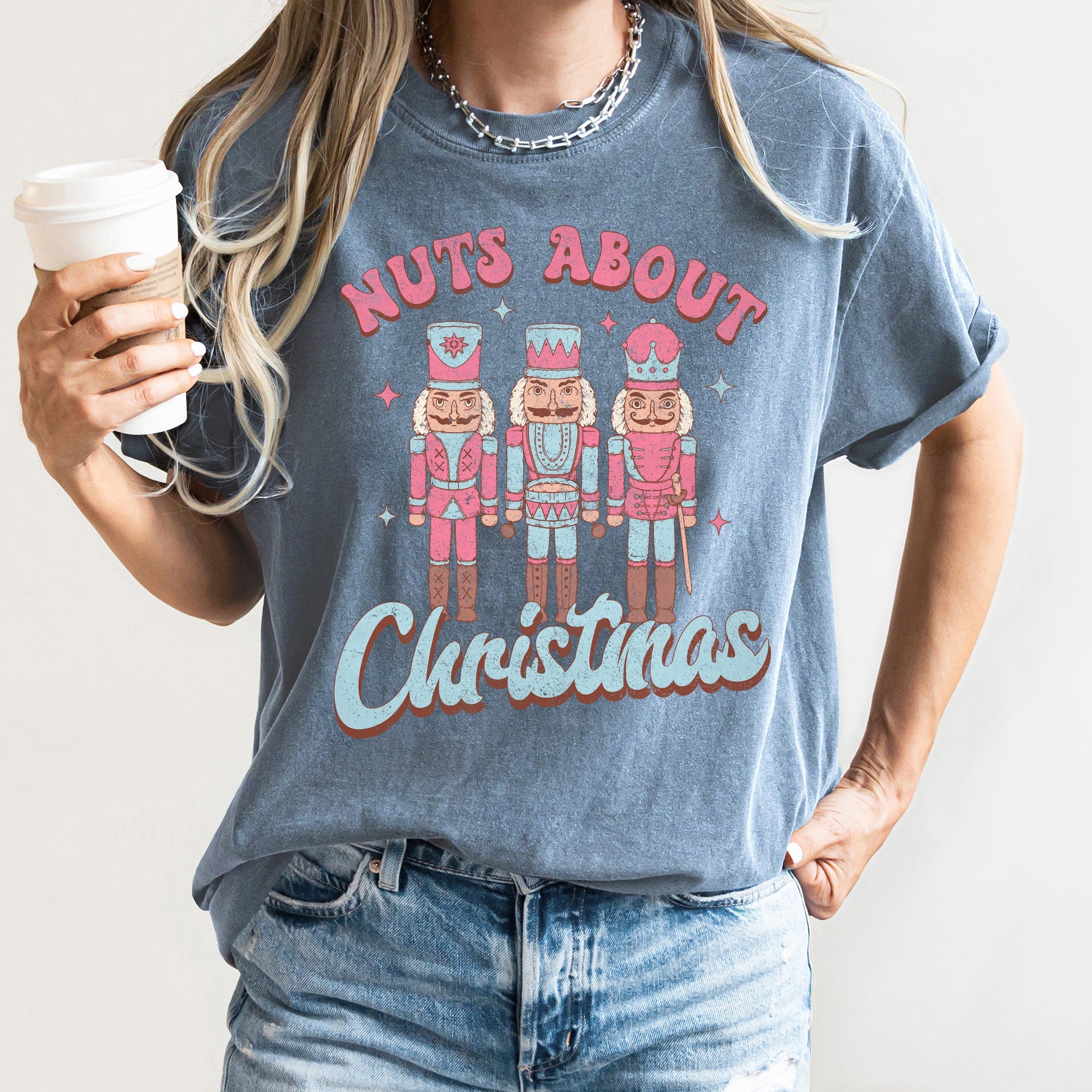 Nuts About Christmas Pink Nutcrackers Seasonal Holiday Joyful Cheer Comfort Colors Tee