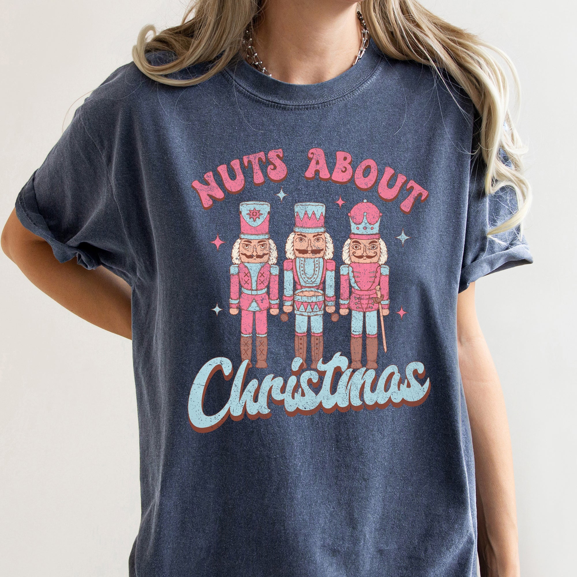 Nuts About Christmas Pink Nutcrackers Festive Nutcracker Scene Comfort Colors Tee