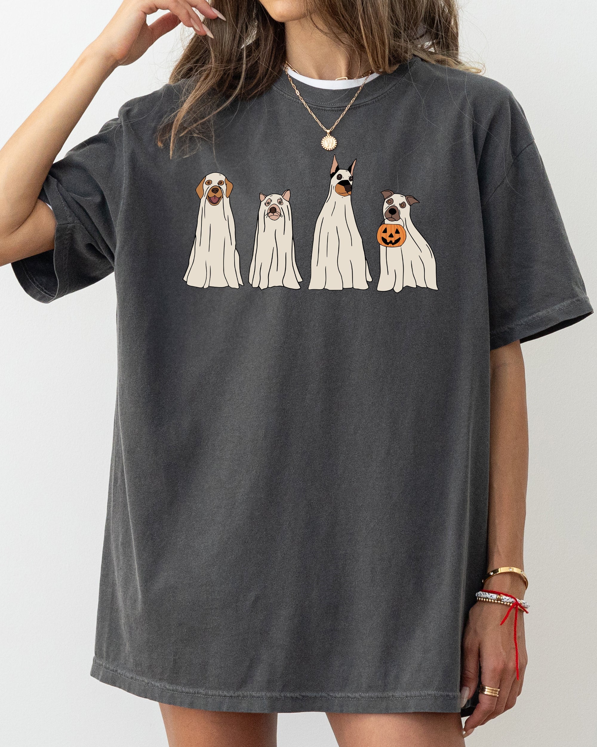 Spooky Ghost Dogs Halloween Witch Costume Vintage Style Ghostly Canine Night Scene Comfort Colors Tee