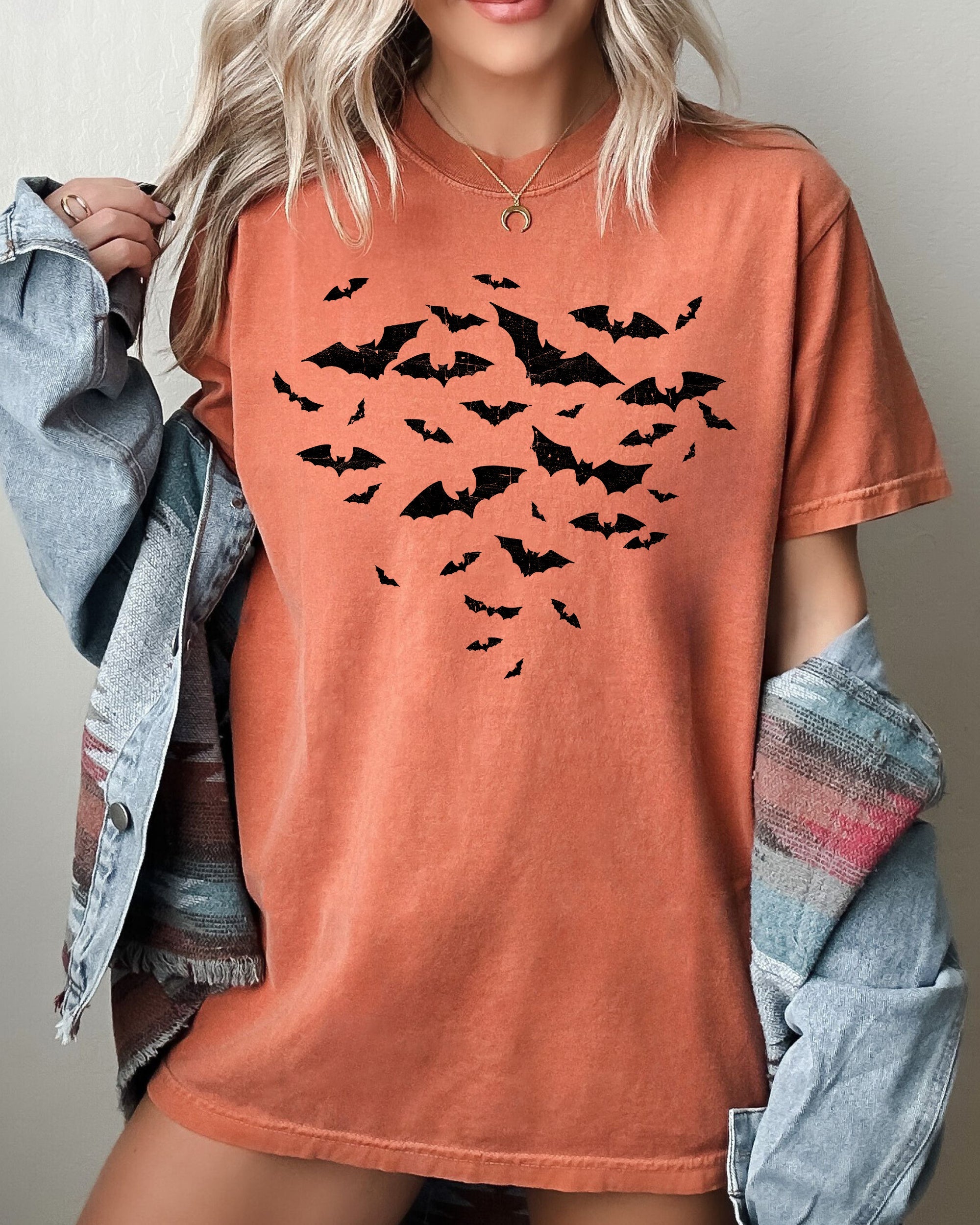 Flying Bats Witch Halloween Spooky Vintage Night Flight Design Comfort Colors Tee