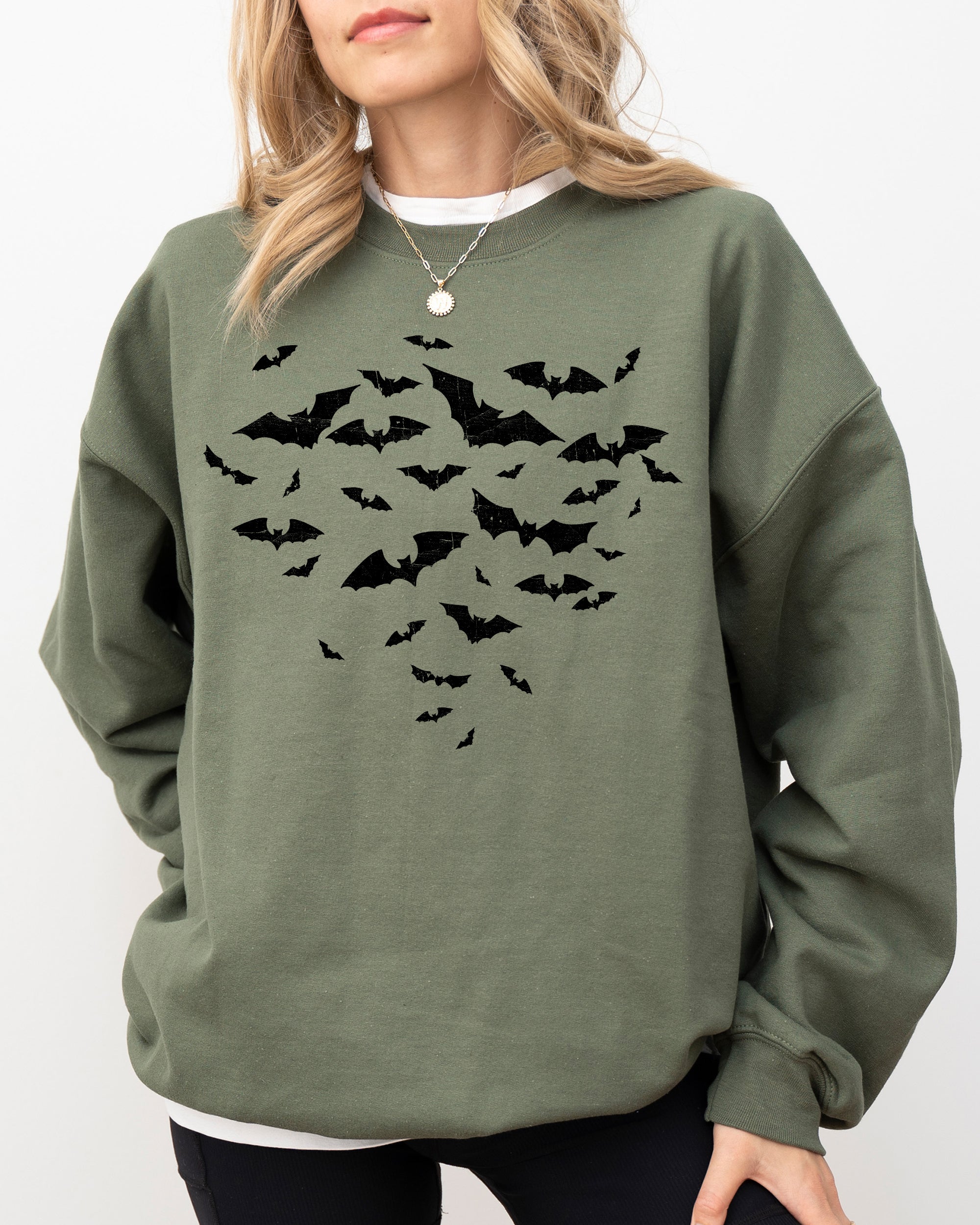 Flying Bats Halloween Spooky Witch Meme Costume Cozy Warm Soft Graphic Sweatshirt