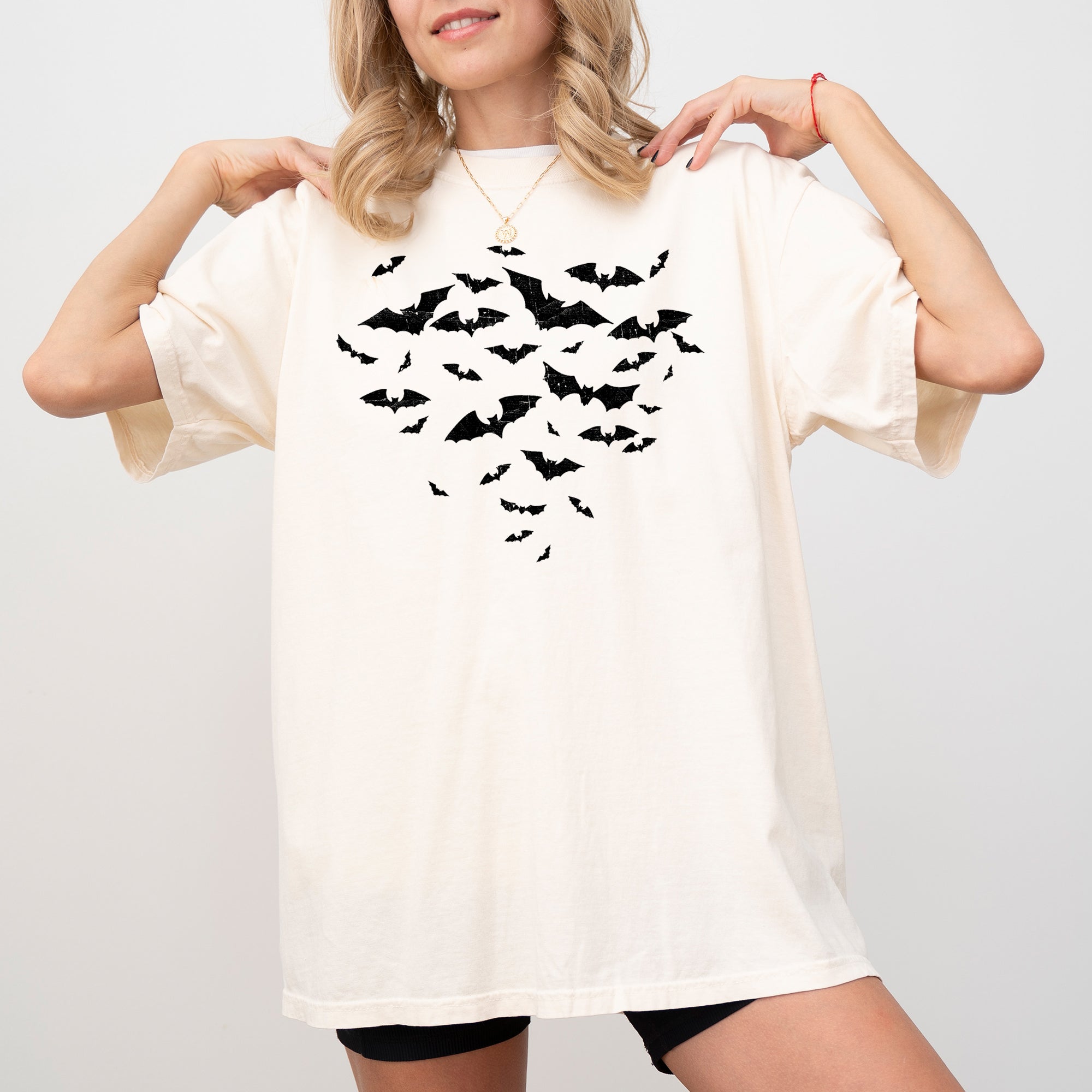 Flying Bats Witch Halloween Spooky Vintage Night Flight Design Comfort Colors Tee