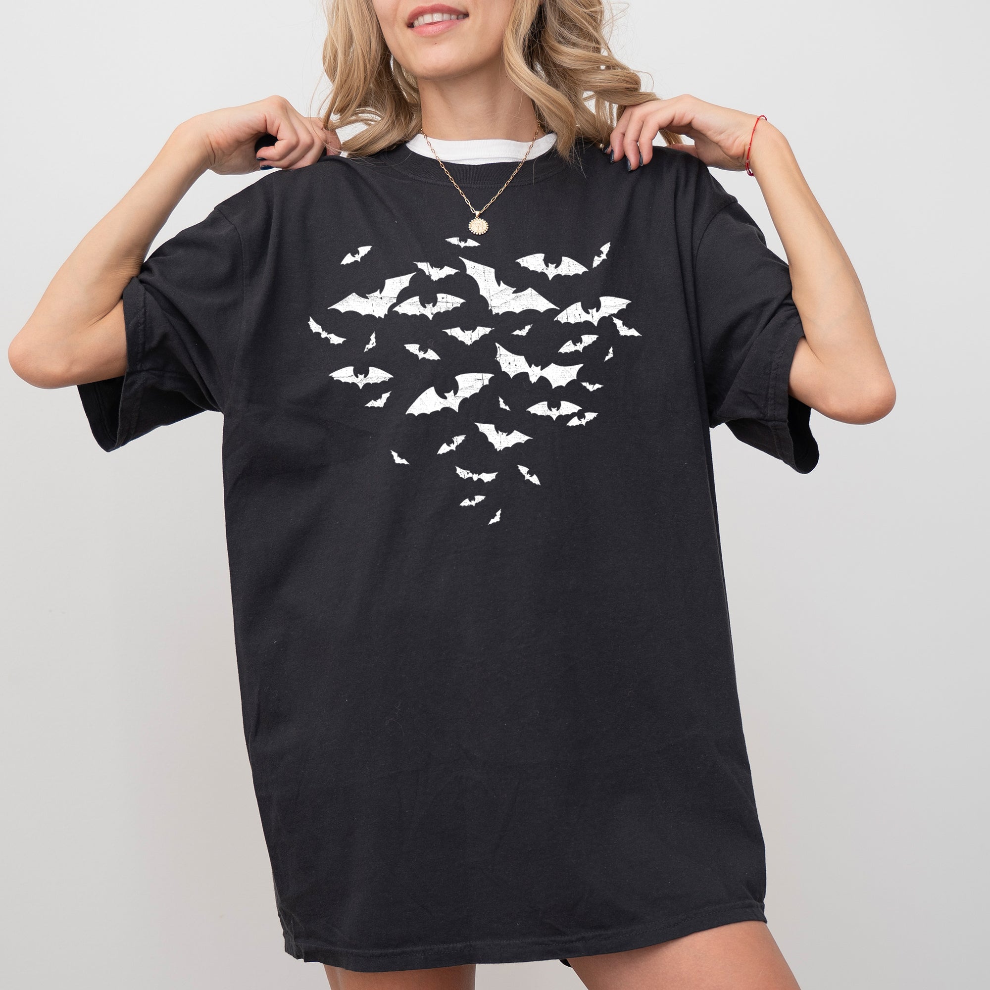 Flying Bats Witch Halloween Spooky Vintage Night Flight Design Comfort Colors Tee