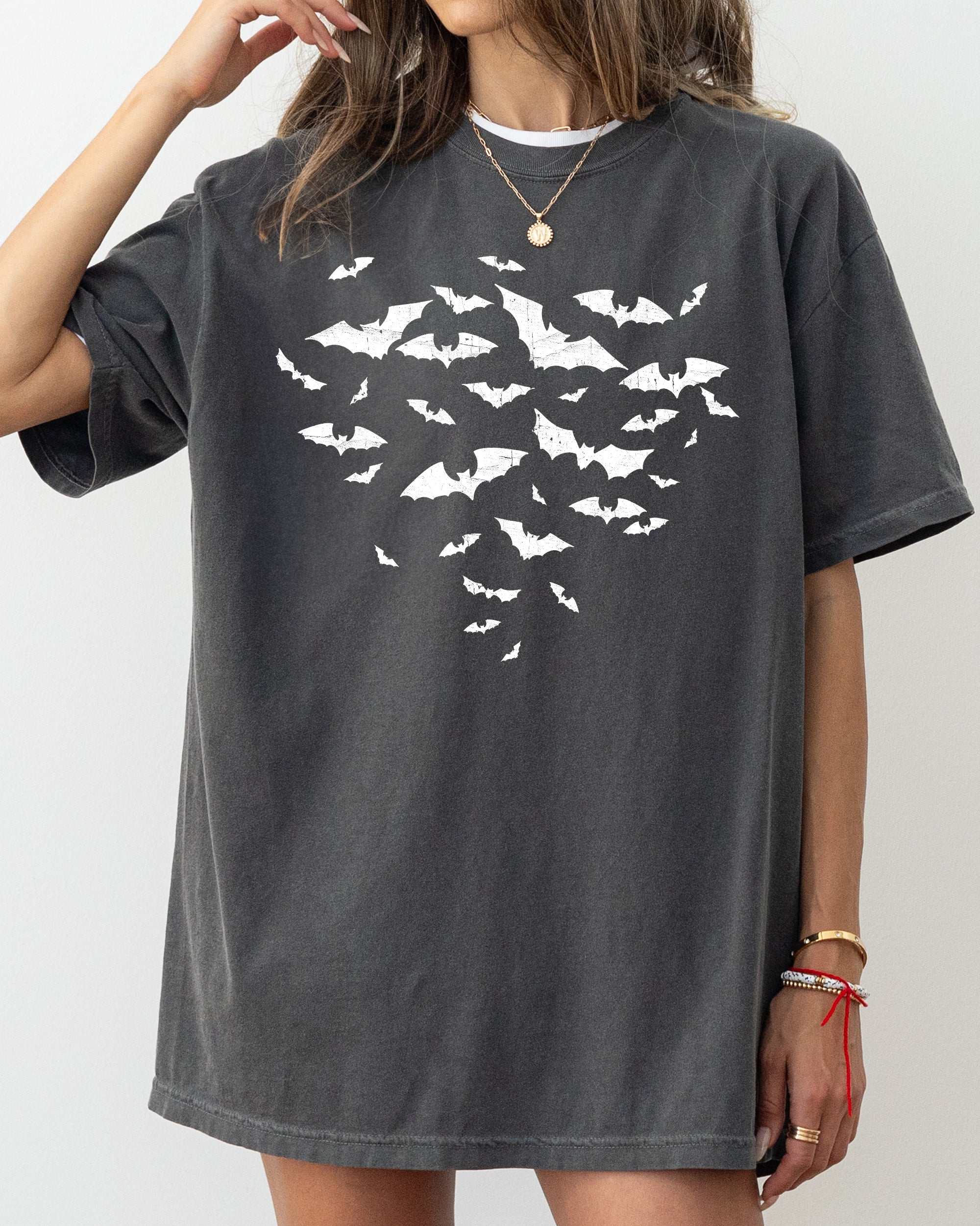 Flying Bats Witch Halloween Spooky Vintage Night Flight Design Comfort Colors Tee