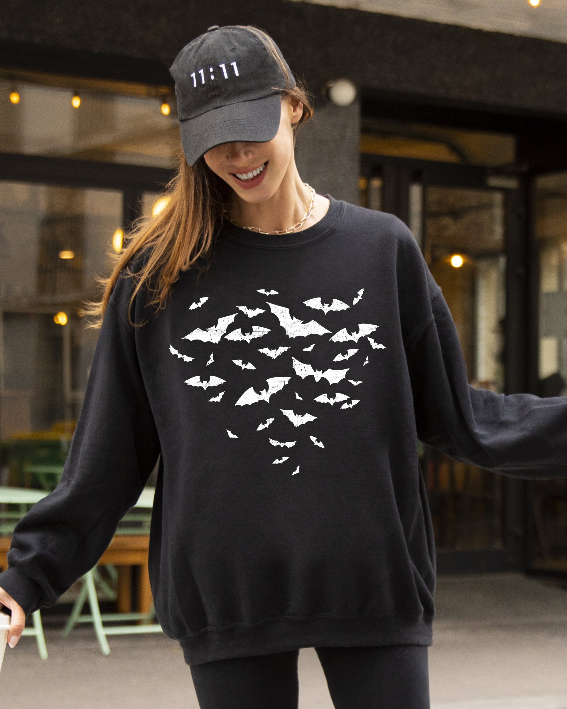 Flying Bats Halloween Spooky Witch Meme Costume Cozy Warm Soft Graphic Sweatshirt