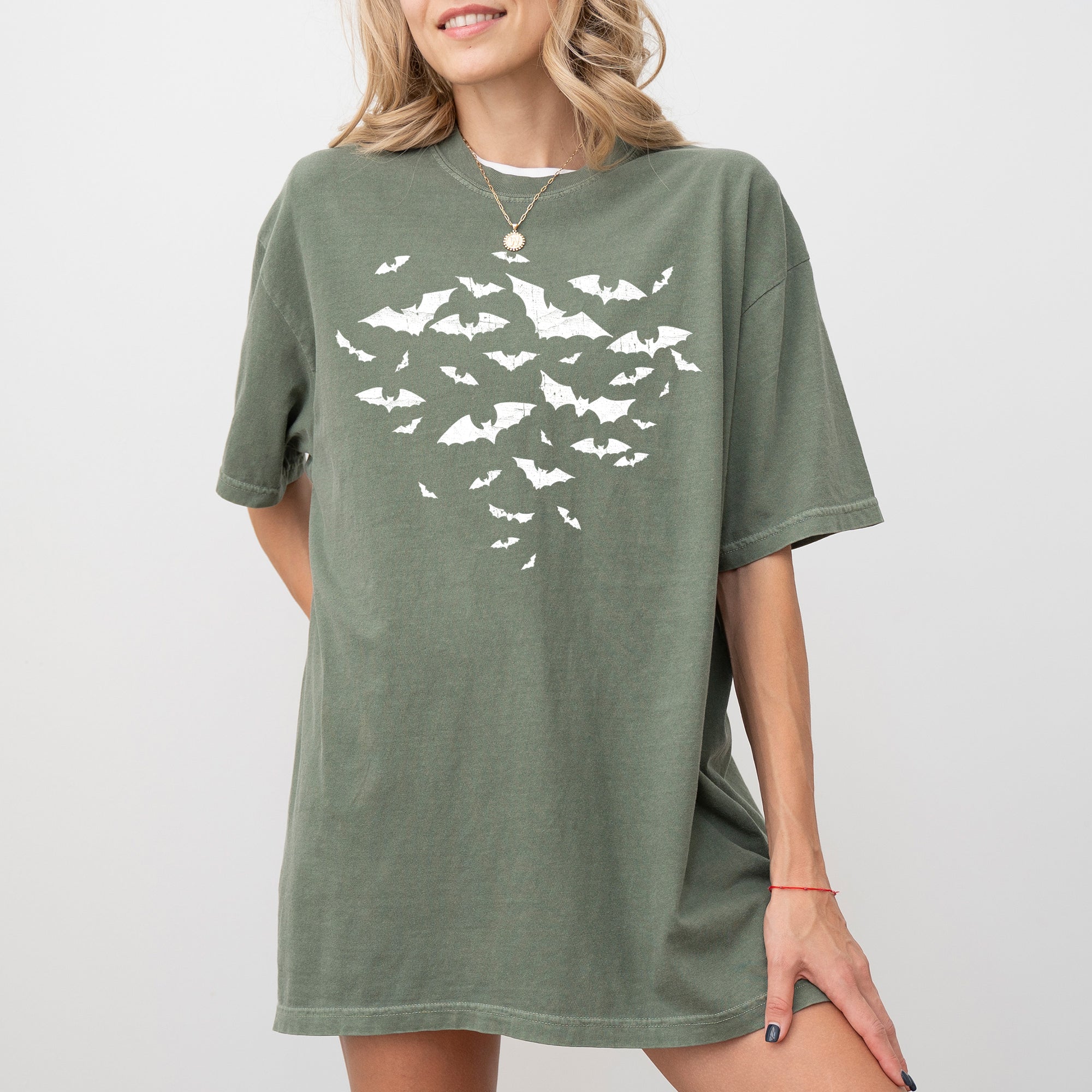 Flying Bats Witch Halloween Spooky Vintage Night Flight Design Comfort Colors Tee