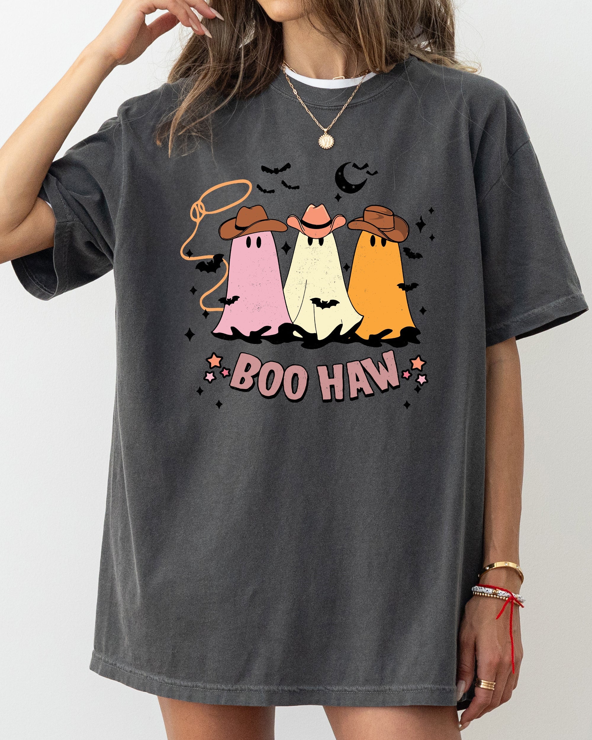 Boo Haw Mini Cowboy Ghosts Halloween Witch Meme Spooky Vintage Costume Design Comfort Colors Tee