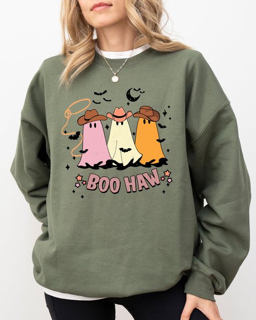 Boo Haw Mini Cowboy Ghosts Witch Costume Halloween Spooky Western Graphic Sweatshirt