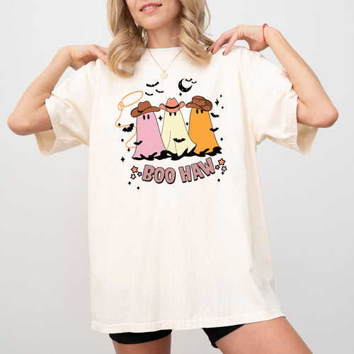 Boo Haw Mini Cowboy Ghosts Halloween Witch Meme Spooky Vintage Costume Design Comfort Colors Tee